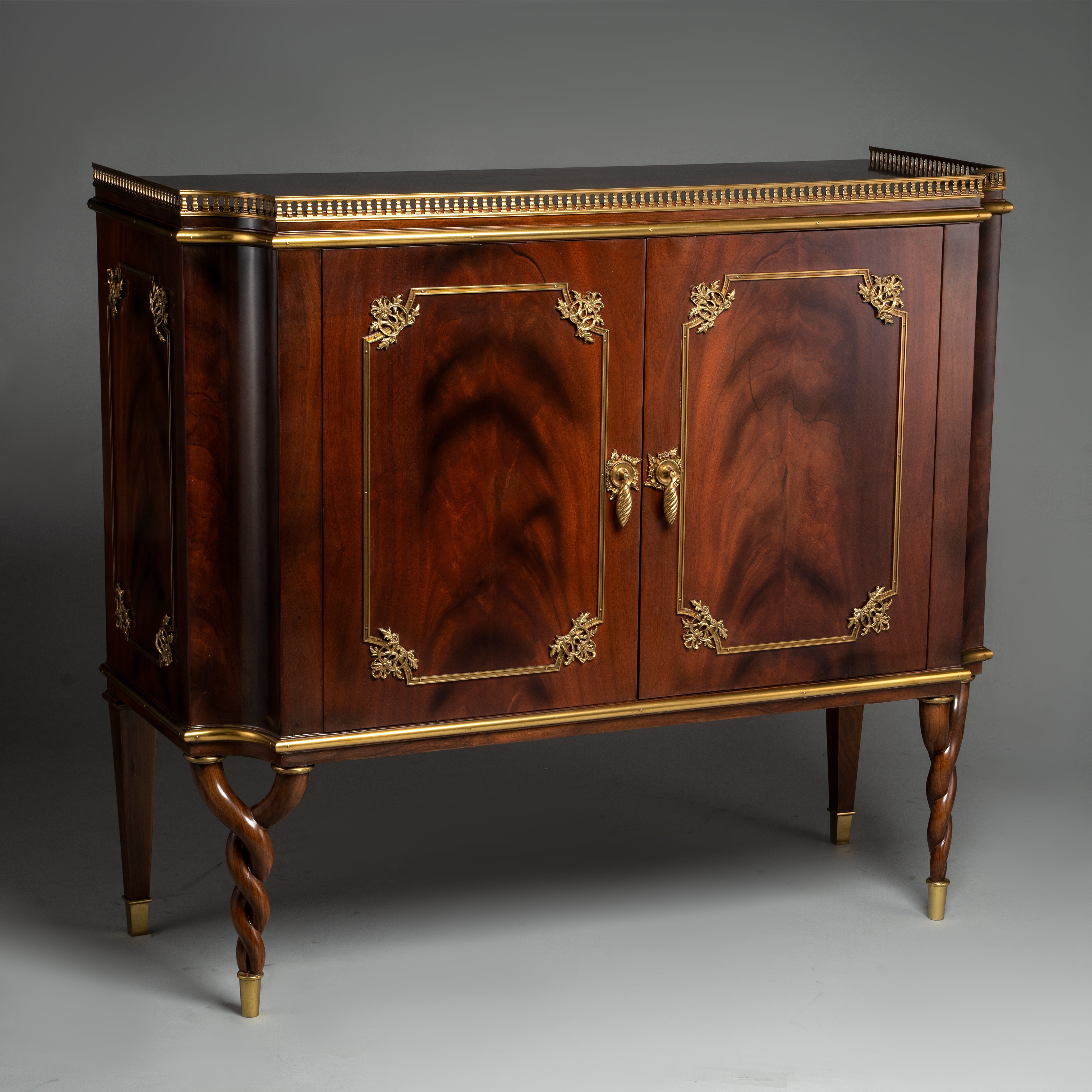 Louis XVI Style Mahogany Cabinet with Brass Detailing and Twisted Legs