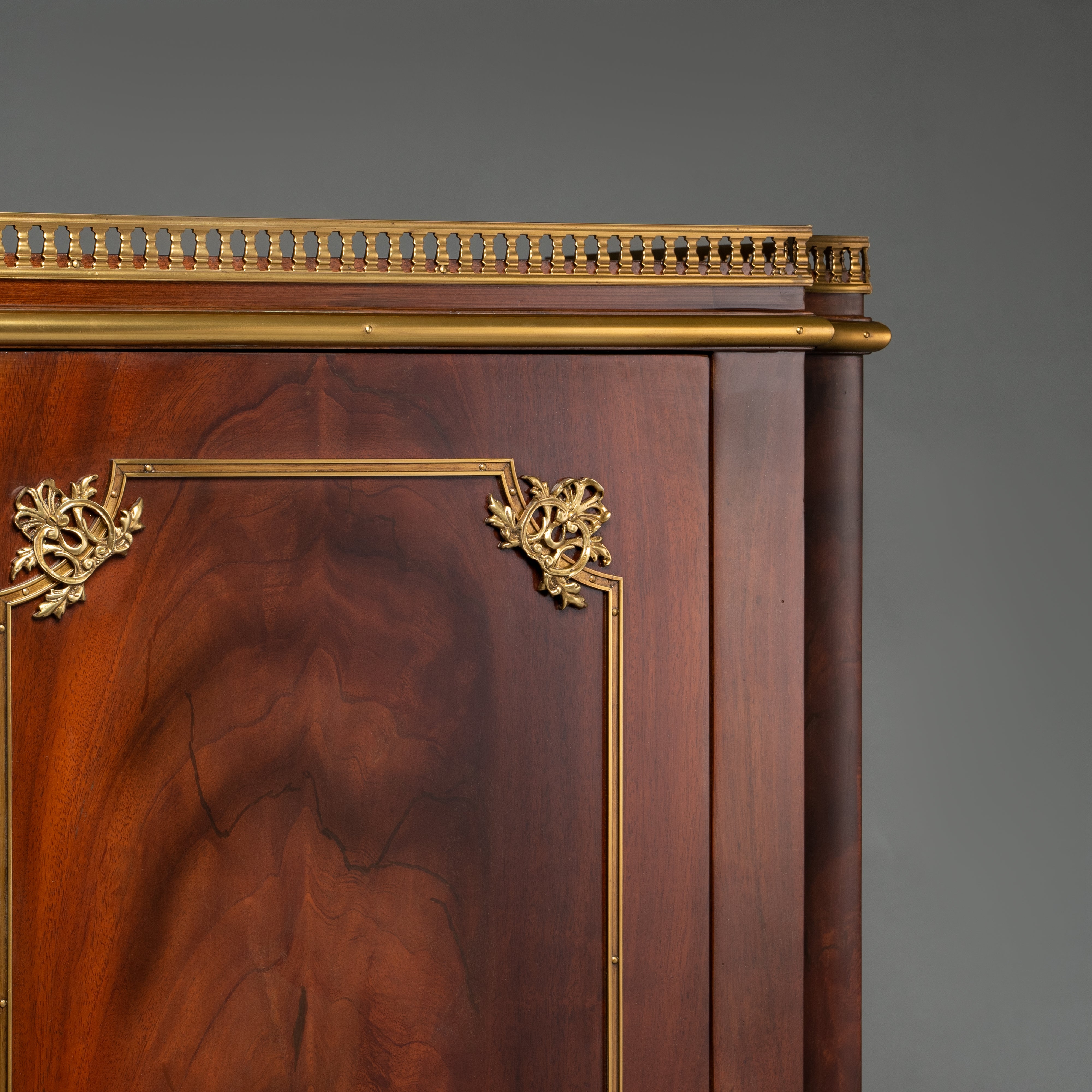 Louis XVI Style Mahogany Cabinet with Brass Detailing and Twisted Legs