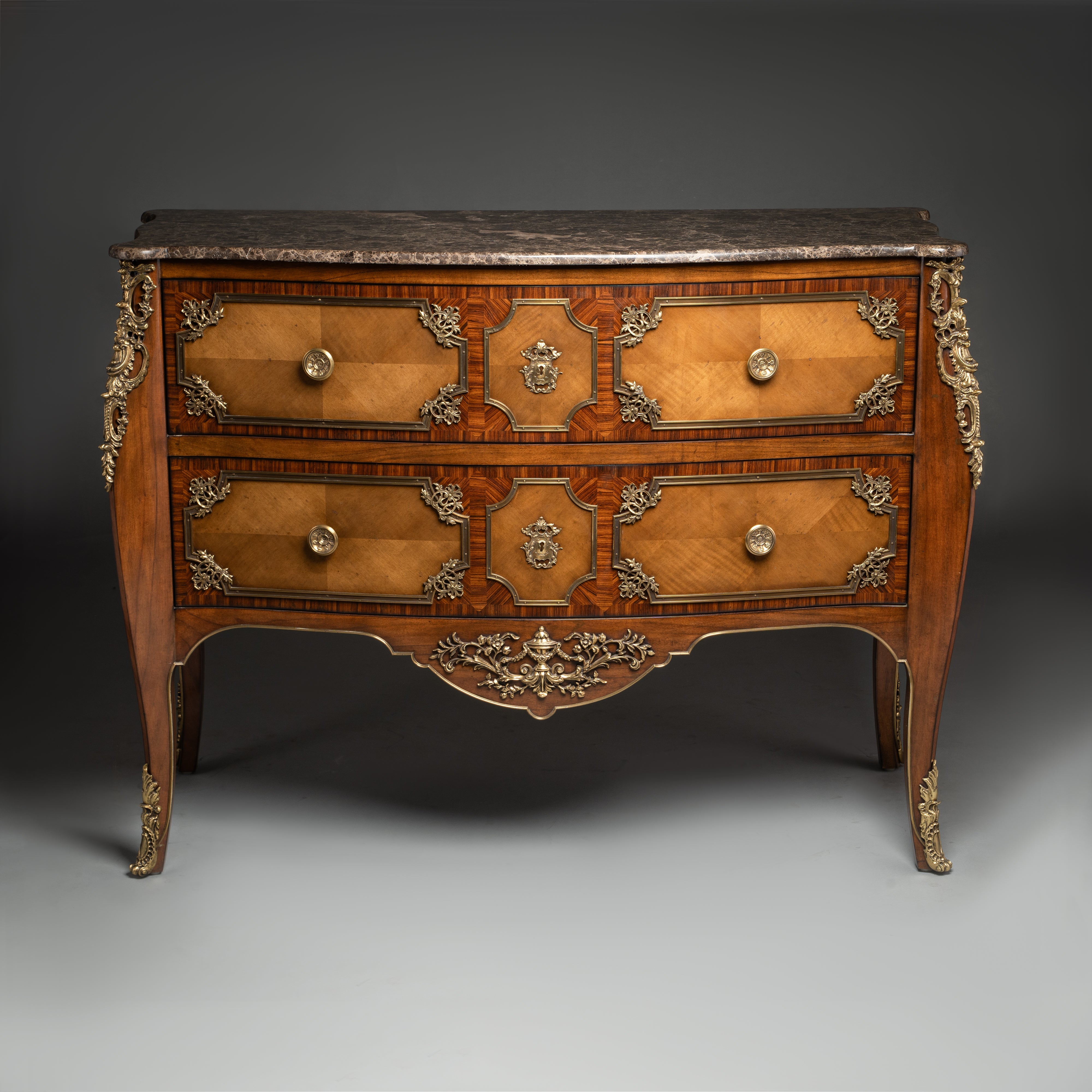 Louis XV Style Commode with Brass Ornaments and Marble Top