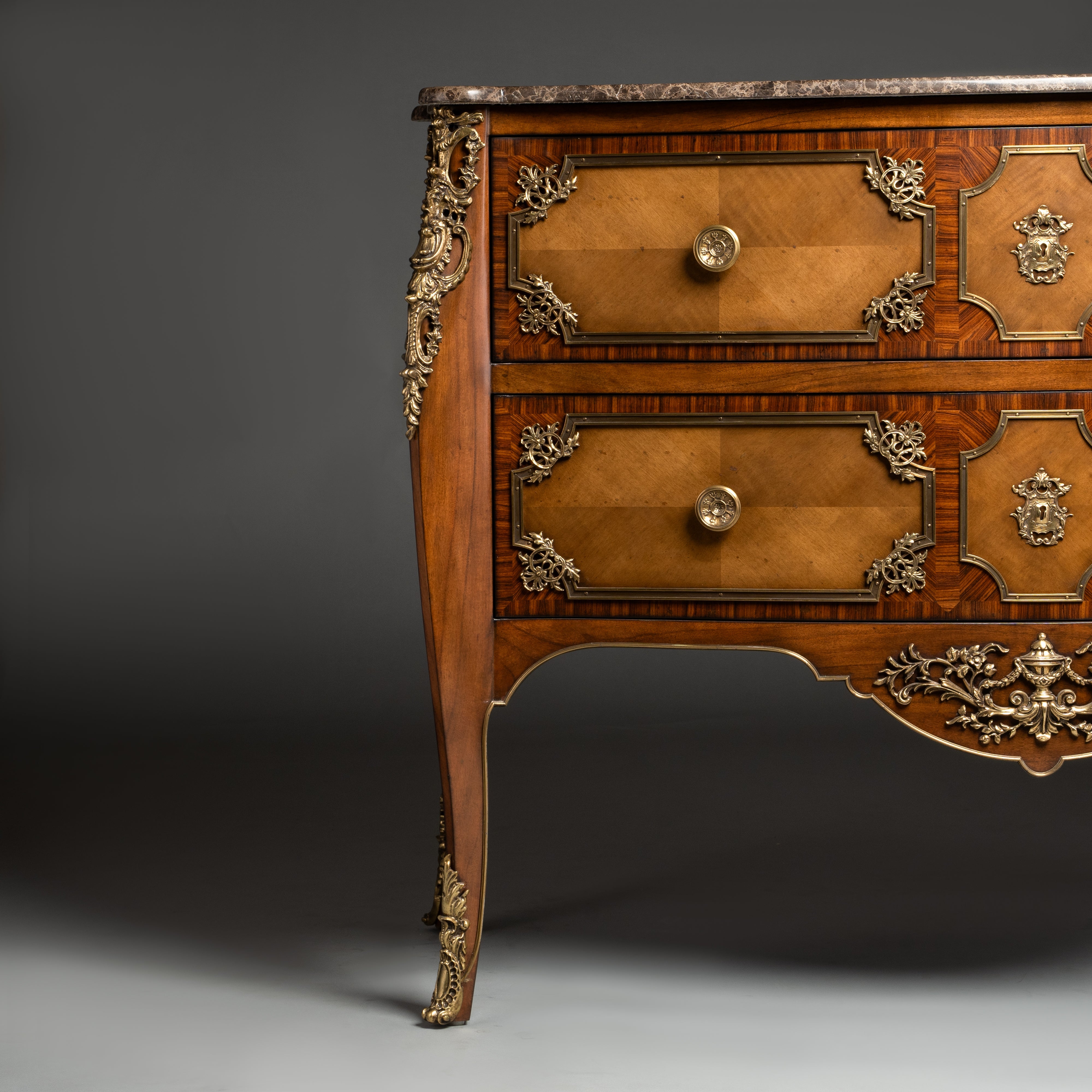 Louis XV Style Commode with Brass Ornaments and Marble Top