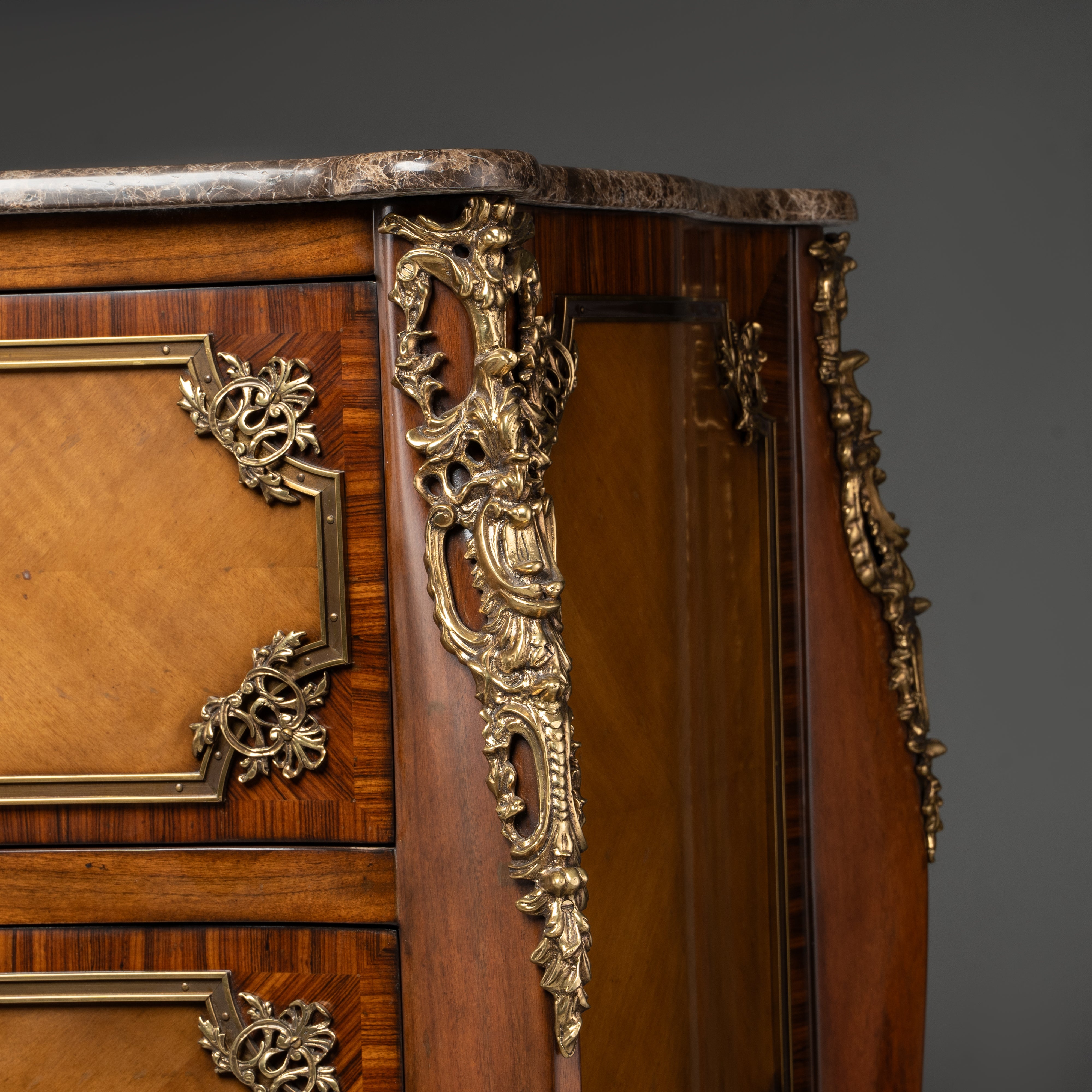 Louis XV Style Commode with Brass Ornaments and Marble Top