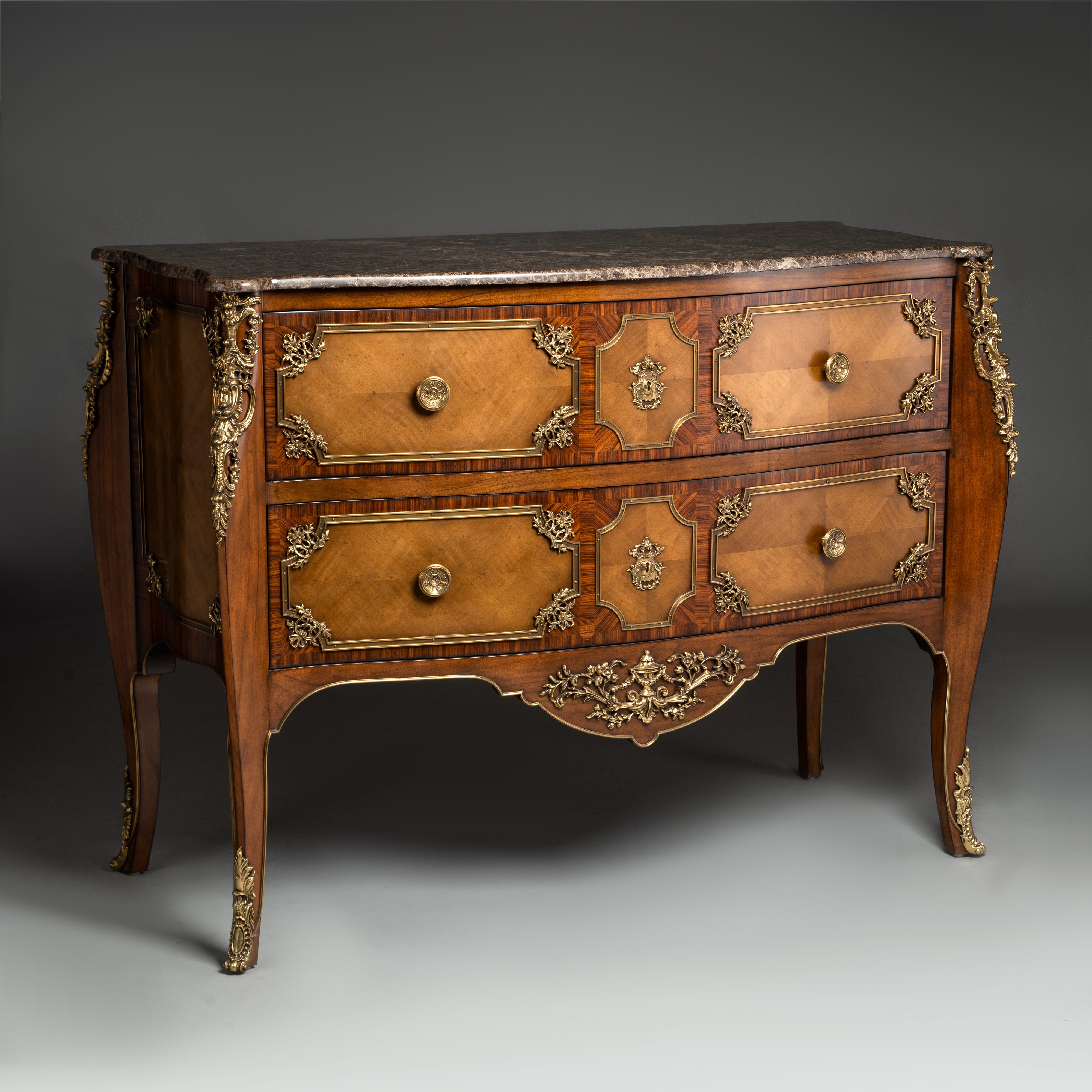 Louis XV Style Commode with Brass Ornaments and Marble Top