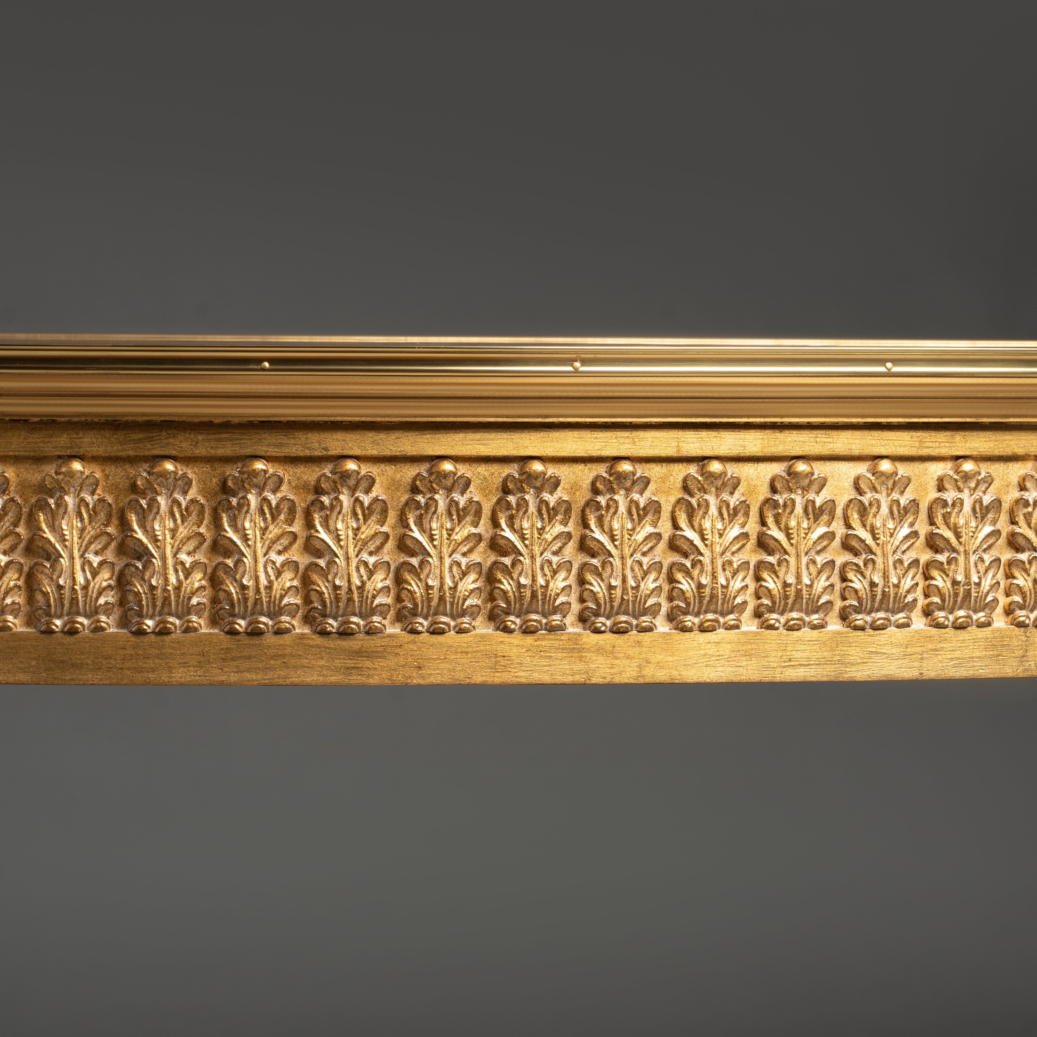 Louis XVI Style Demilune Console Table with Brass Leaf Carvings and Lower Shelf