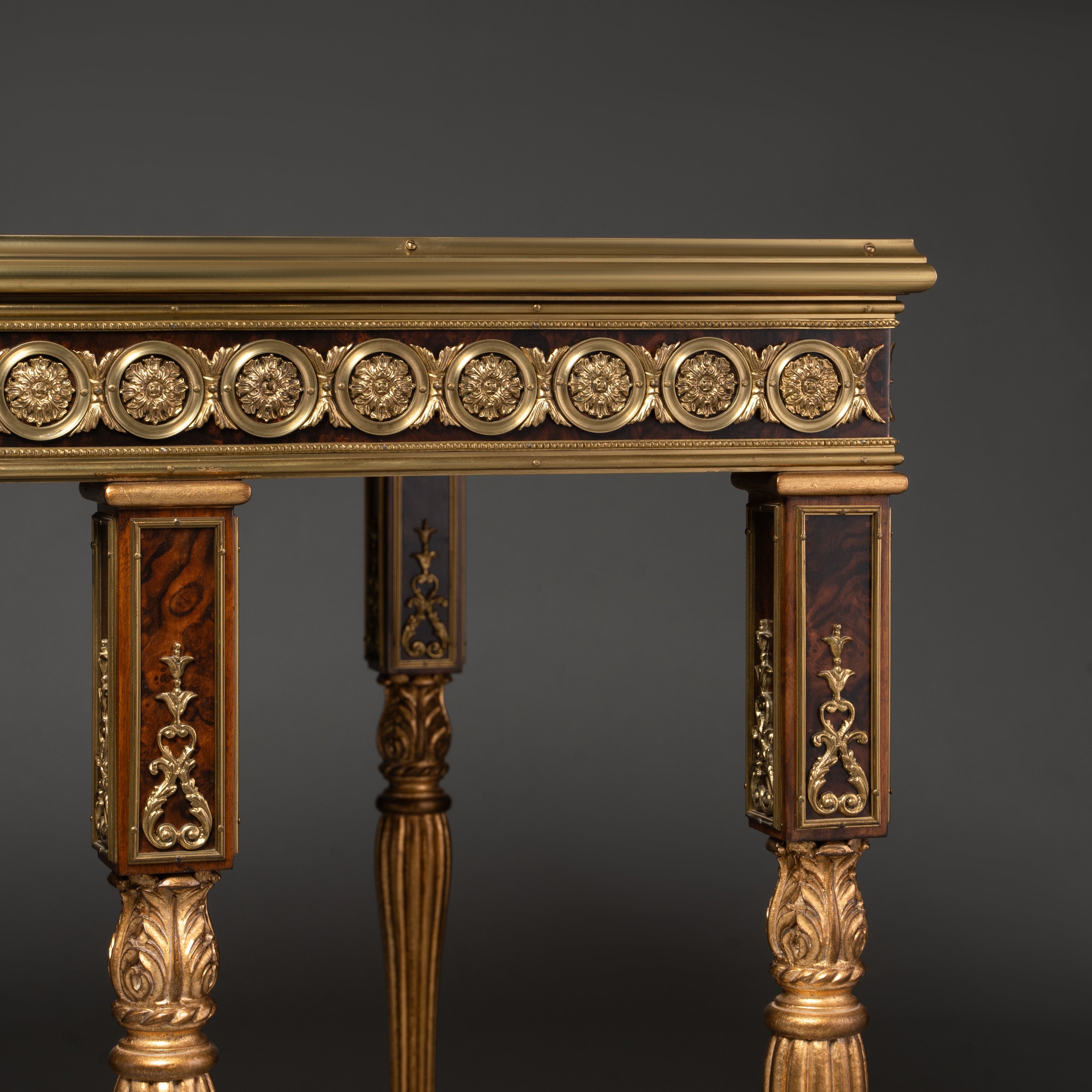 Neoclassical Marquetry Desk with Brass Accents and Inlay Details