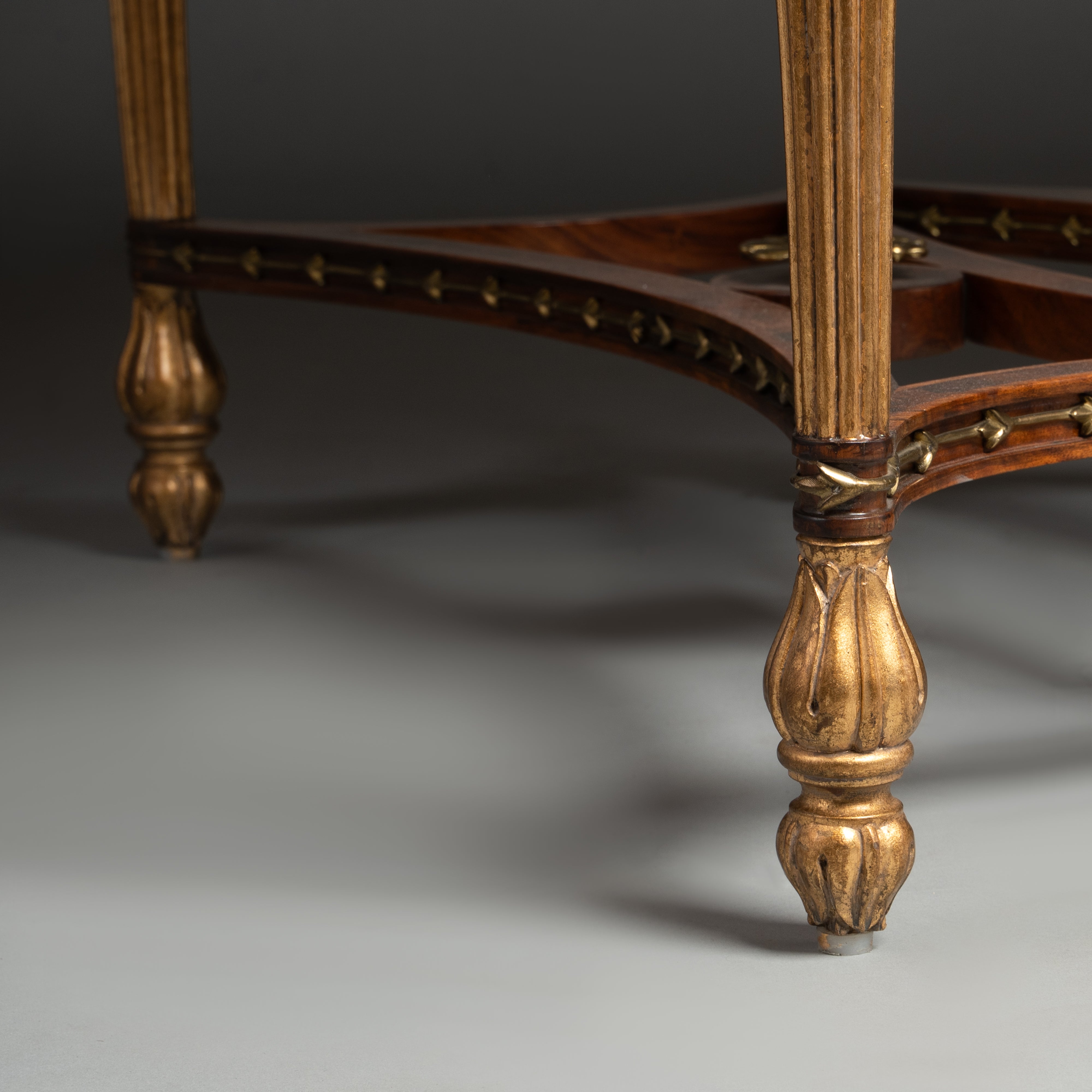 Neoclassical Marquetry Desk with Brass Accents and Inlay Details