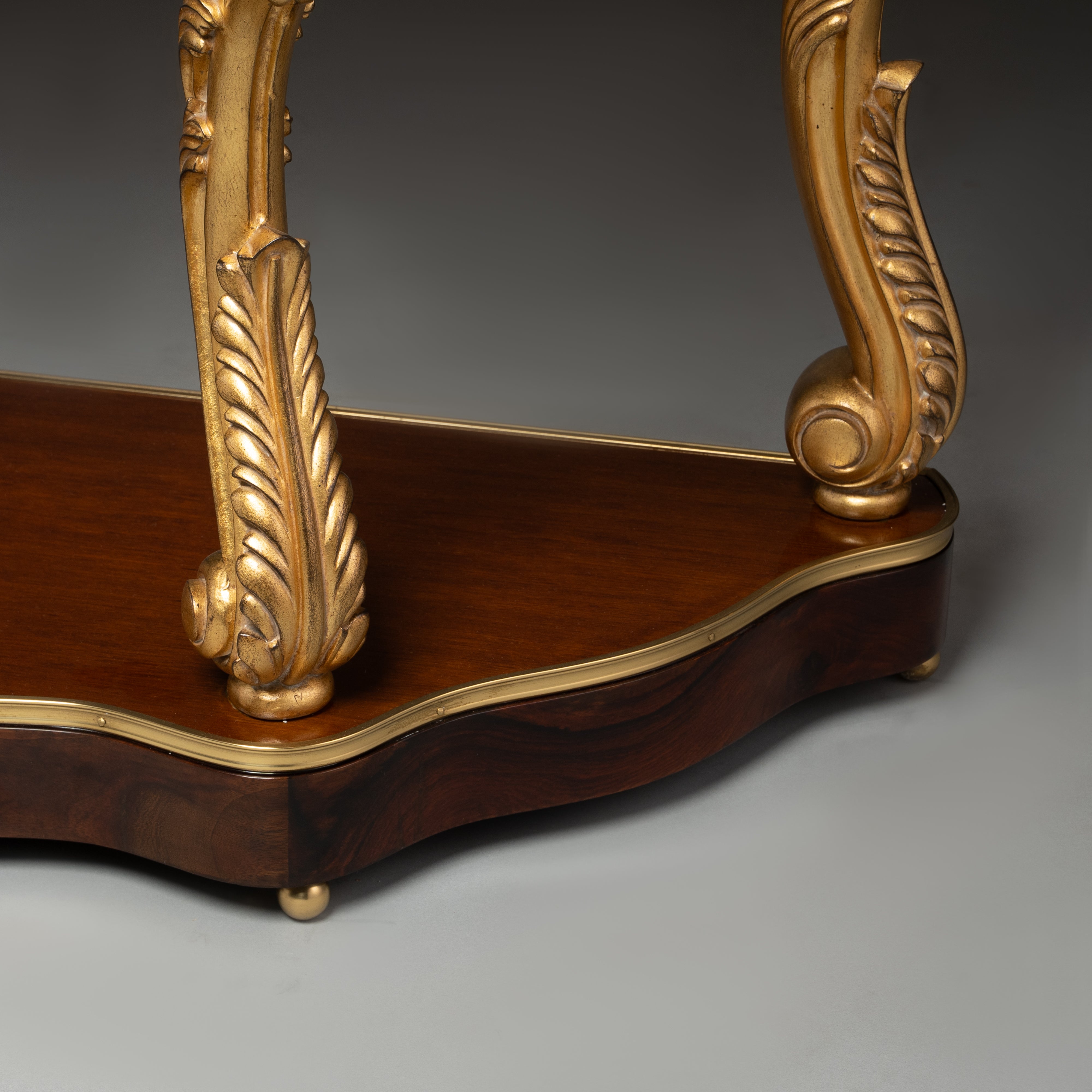 Elegant Rococo Style Console Table with Ornate Brass Details and Marble Top