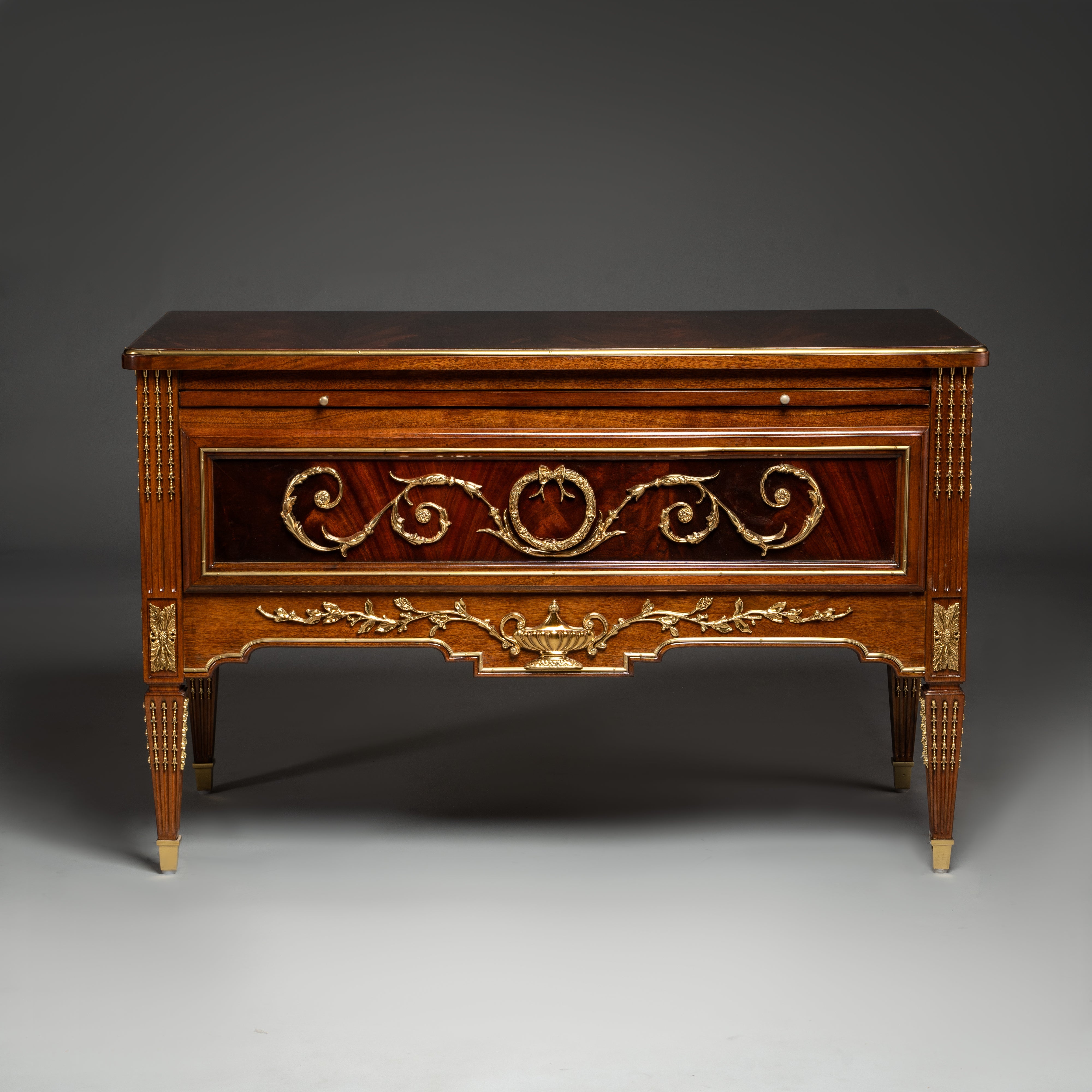 Antique French Louis XVI Style Bedside Table with Ornate Brass Mounts