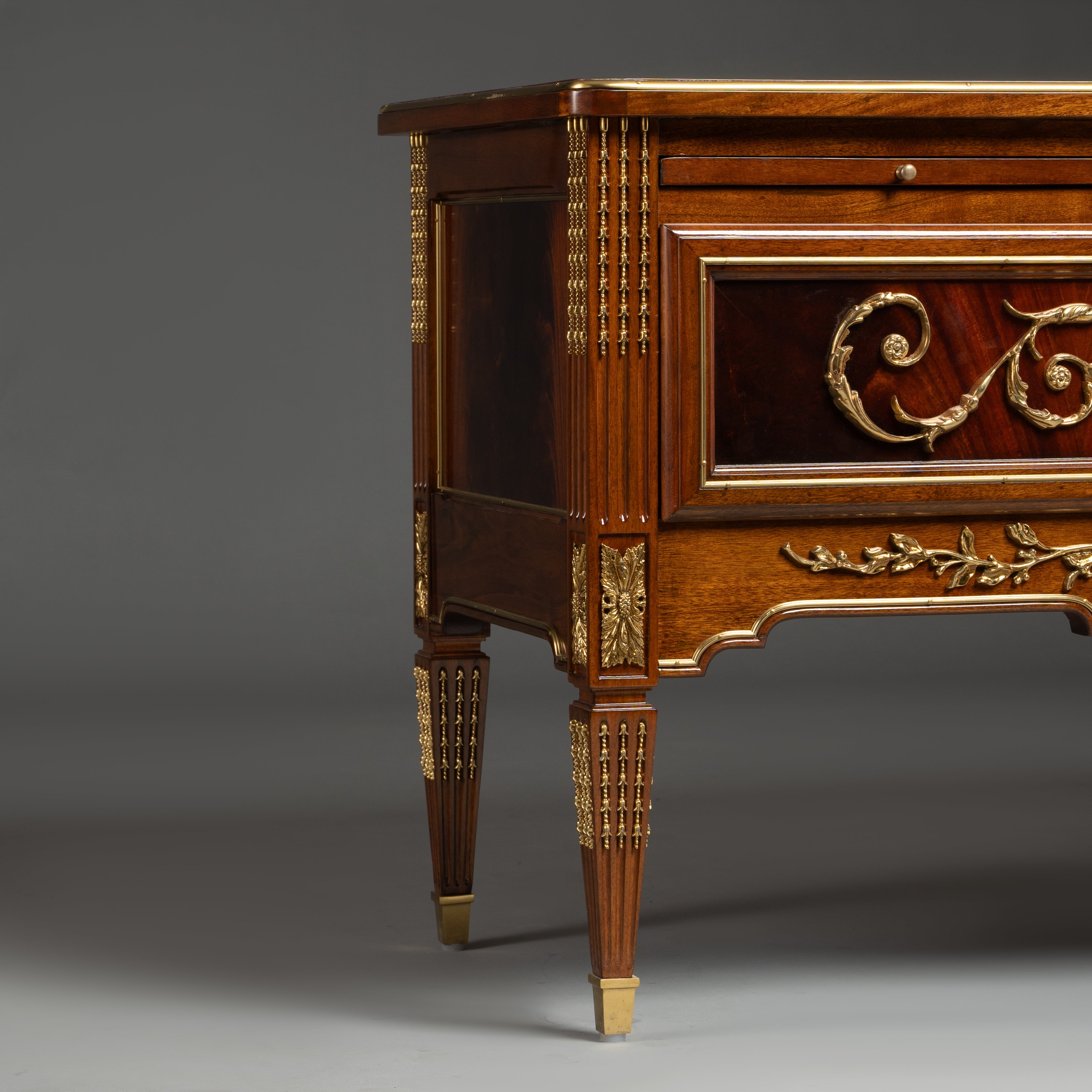 Antique French Louis XVI Style Bedside Table with Ornate Brass Mounts
