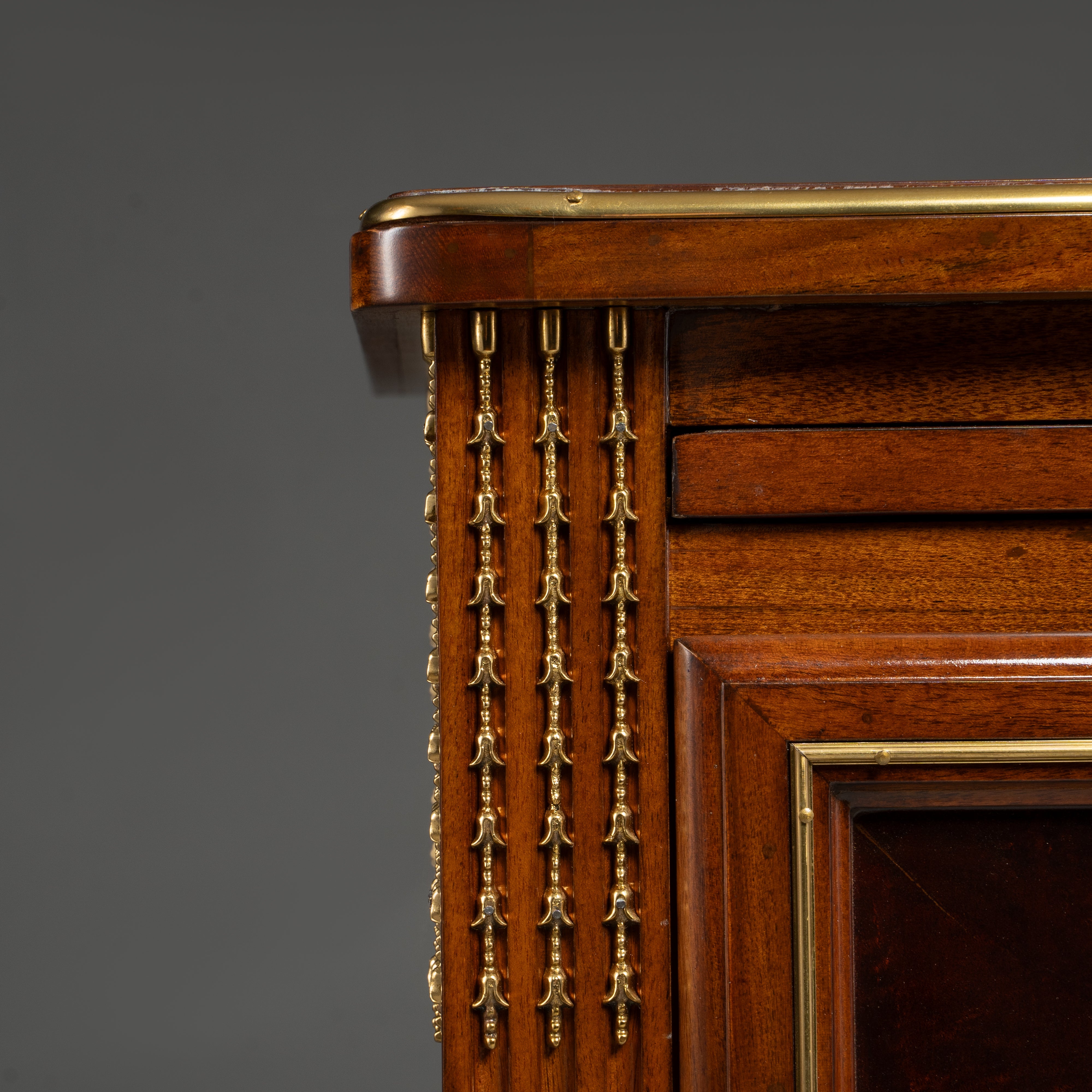 Antique French Louis XVI Style Bedside Table with Ornate Brass Mounts