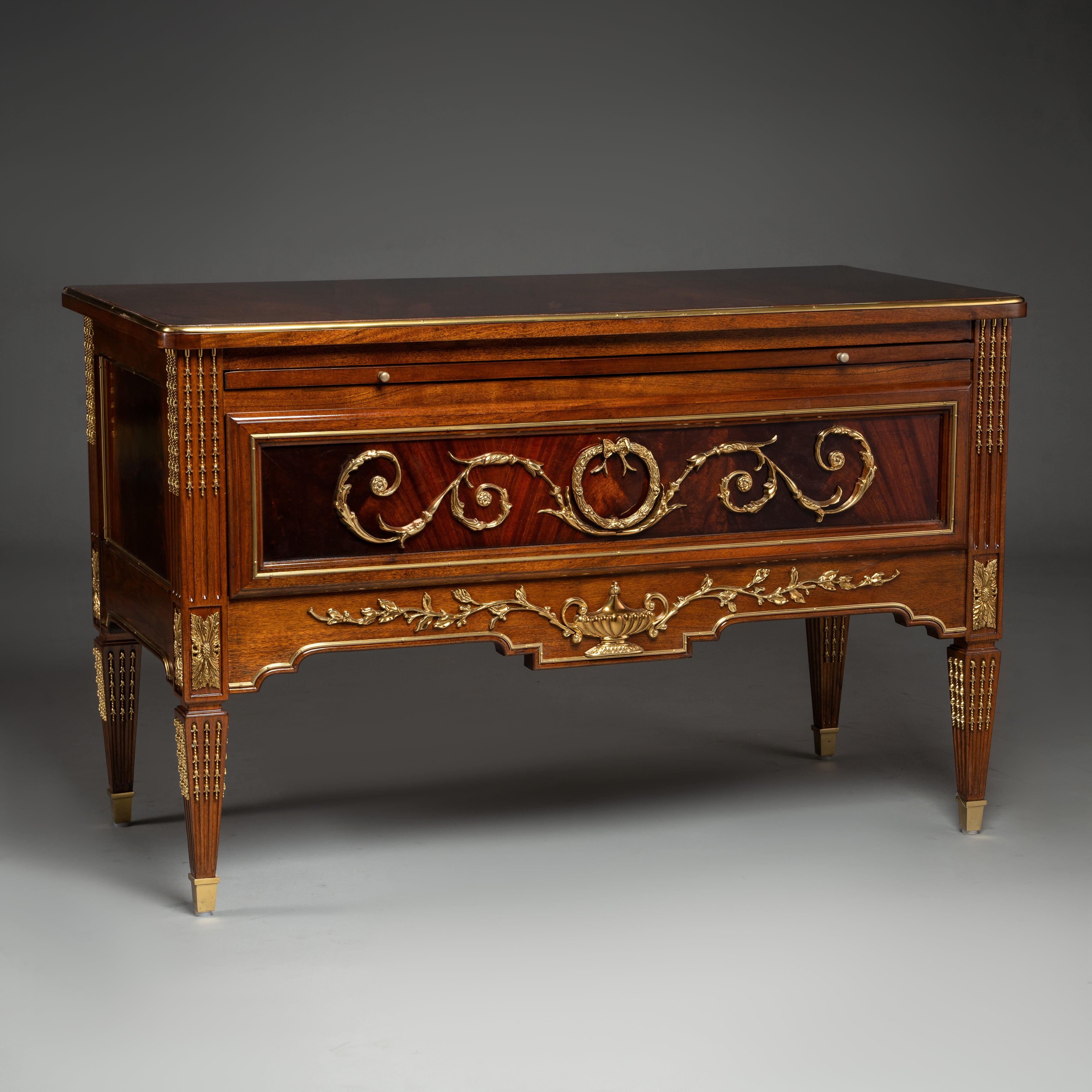 Antique French Louis XVI Style Bedside Table with Ornate Brass Mounts