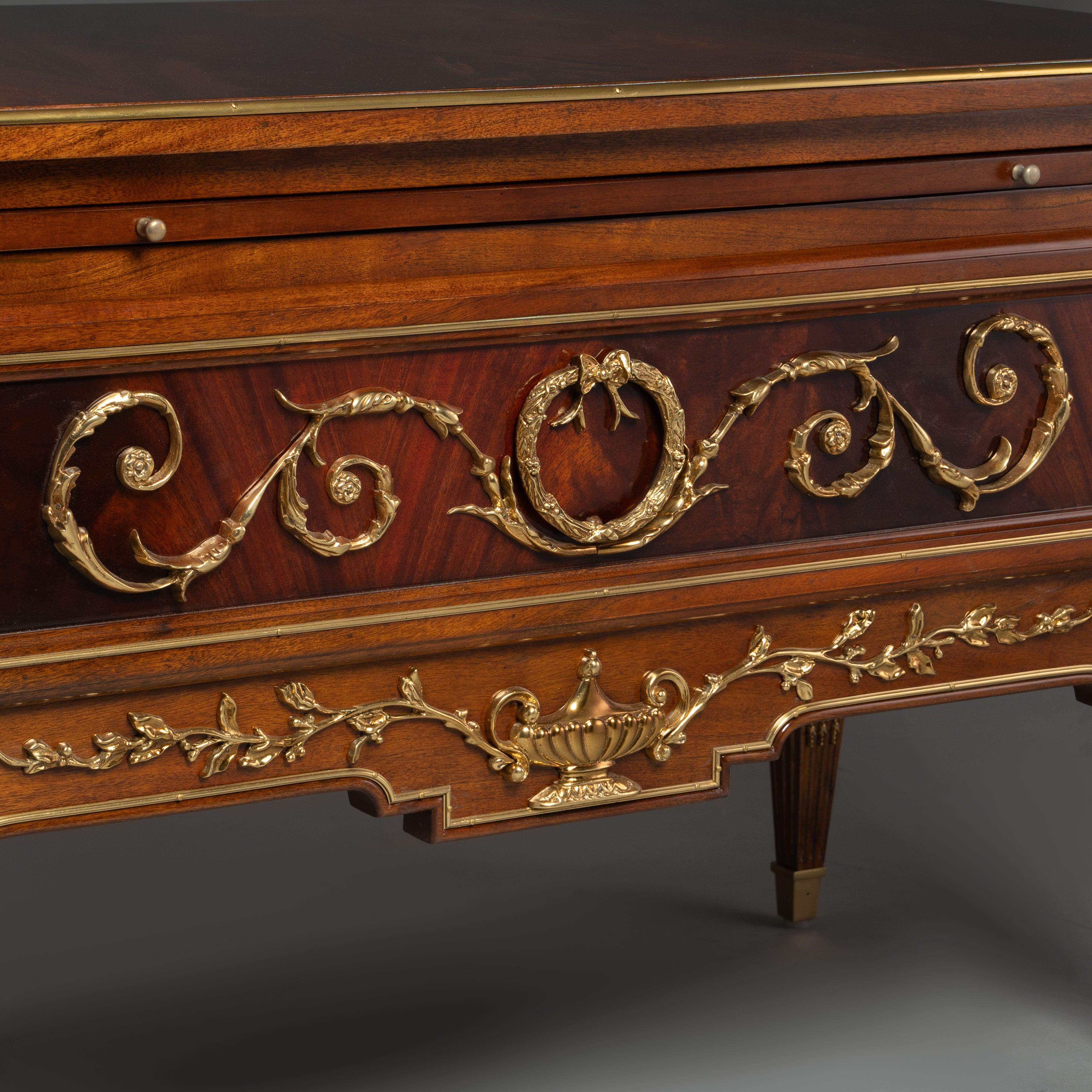 Antique French Louis XVI Style Bedside Table with Ornate Brass Mounts