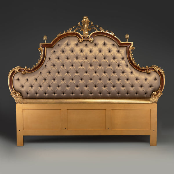 Tufted Upholstered Headboard / Bed with Gold Leaf Accents