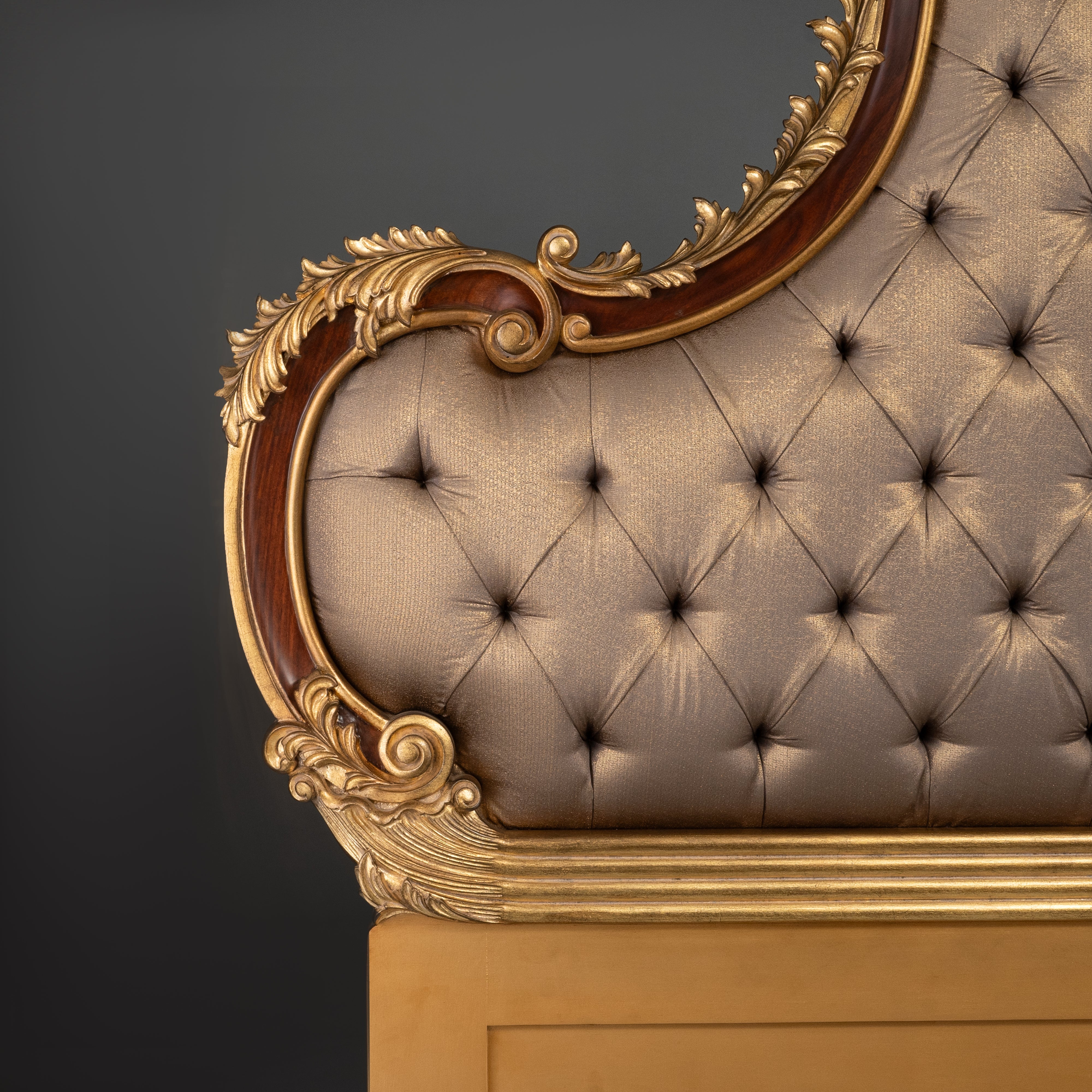 Tufted Upholstered Headboard / Bed with Gold Leaf Accents