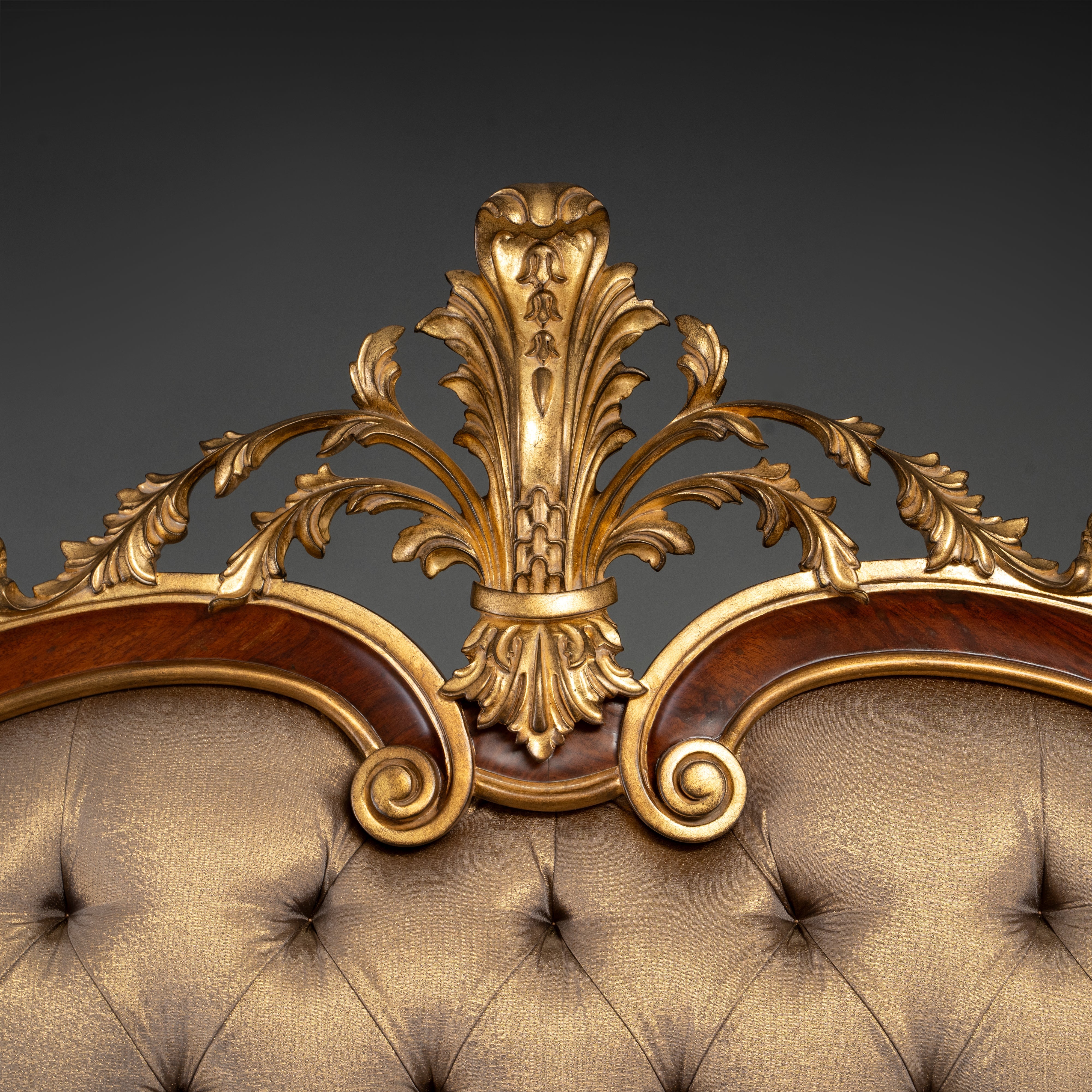 Tufted Upholstered Headboard / Bed with Gold Leaf Accents