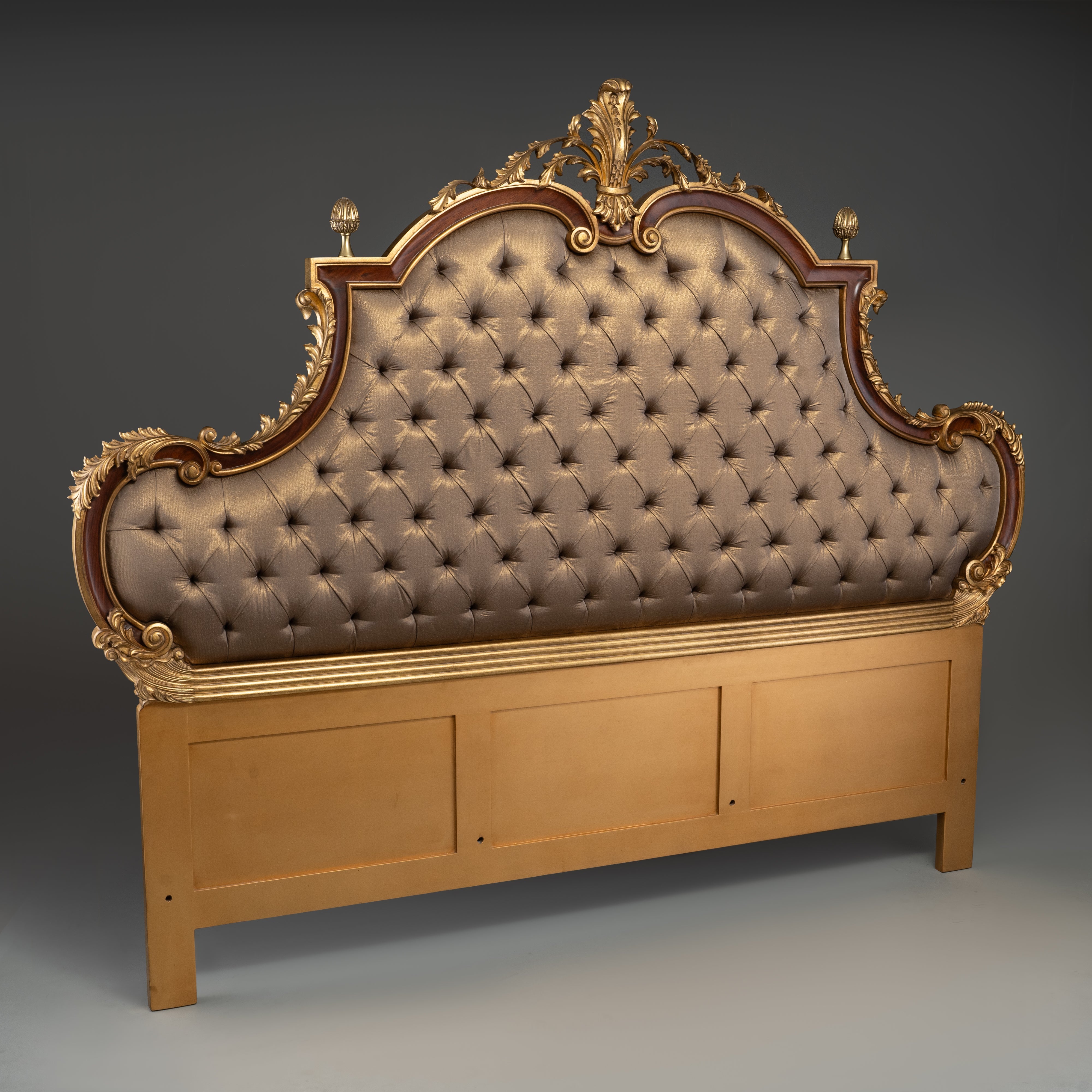 Tufted Upholstered Headboard / Bed with Gold Leaf Accents