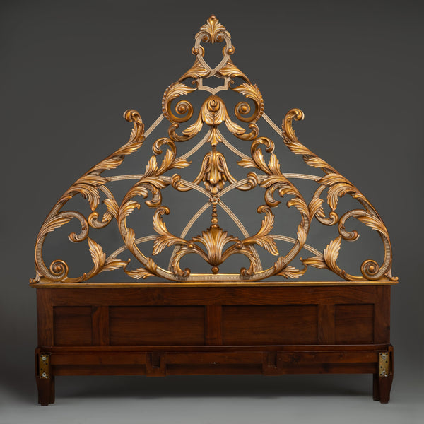 Ornate Hand-Carved Gold Leaf Scrollwork Headboard / Bed