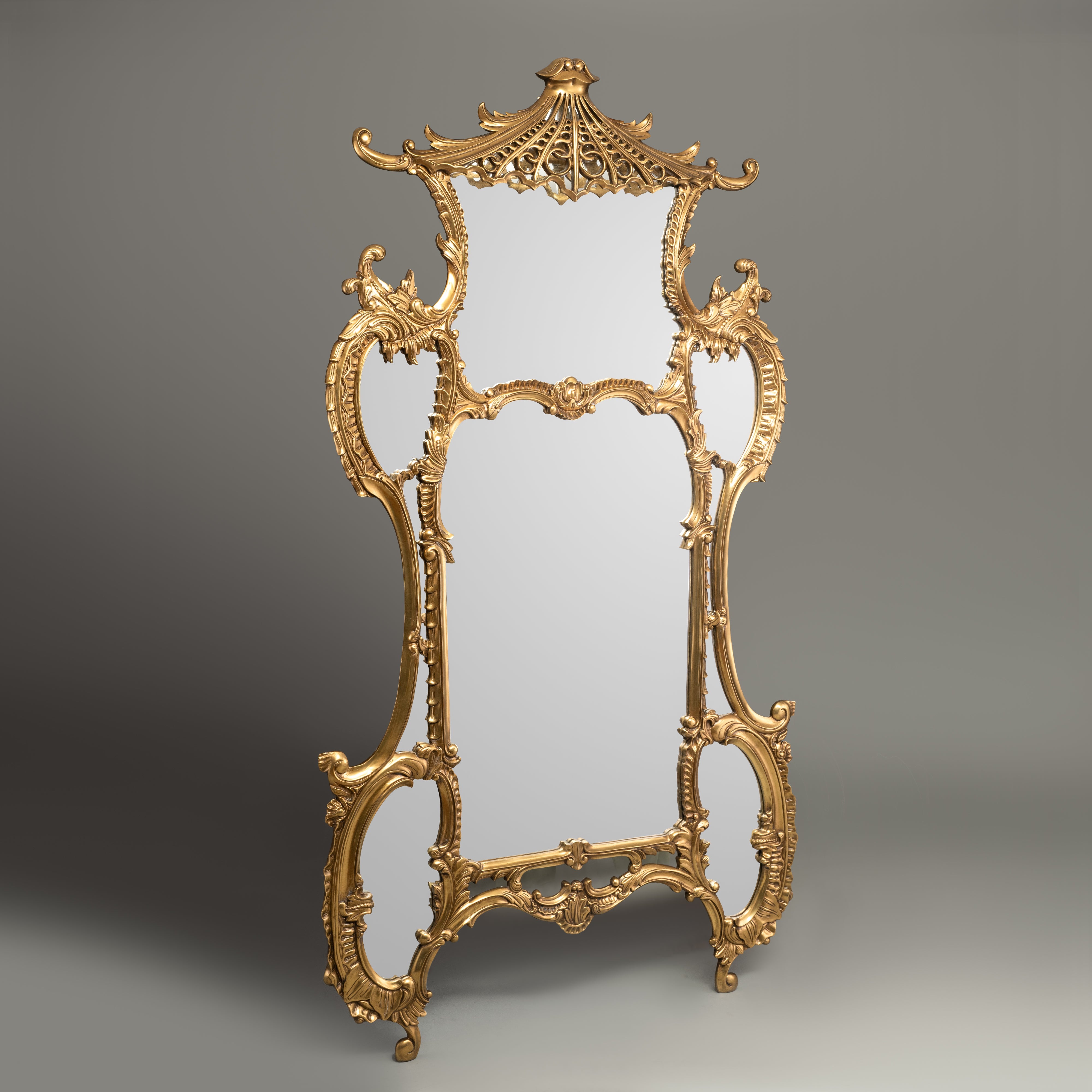 Regal Rococo-Style Brass Mirror