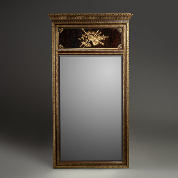 Neoclassical Rectangular Wall Mirror with Gilt Frame and Embellished Crest
