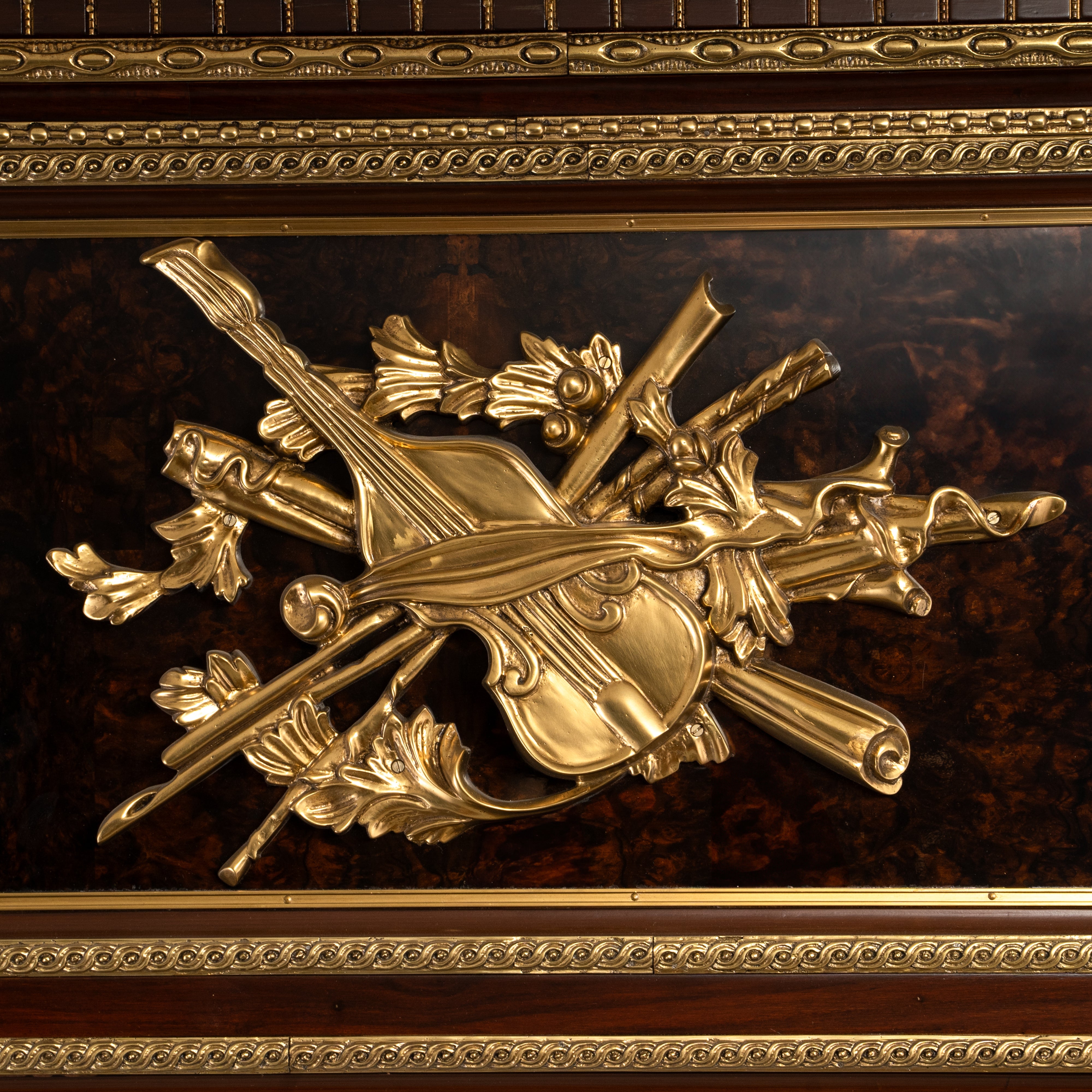 Neoclassical Rectangular Wall Mirror with Gilt Frame and Embellished Crest