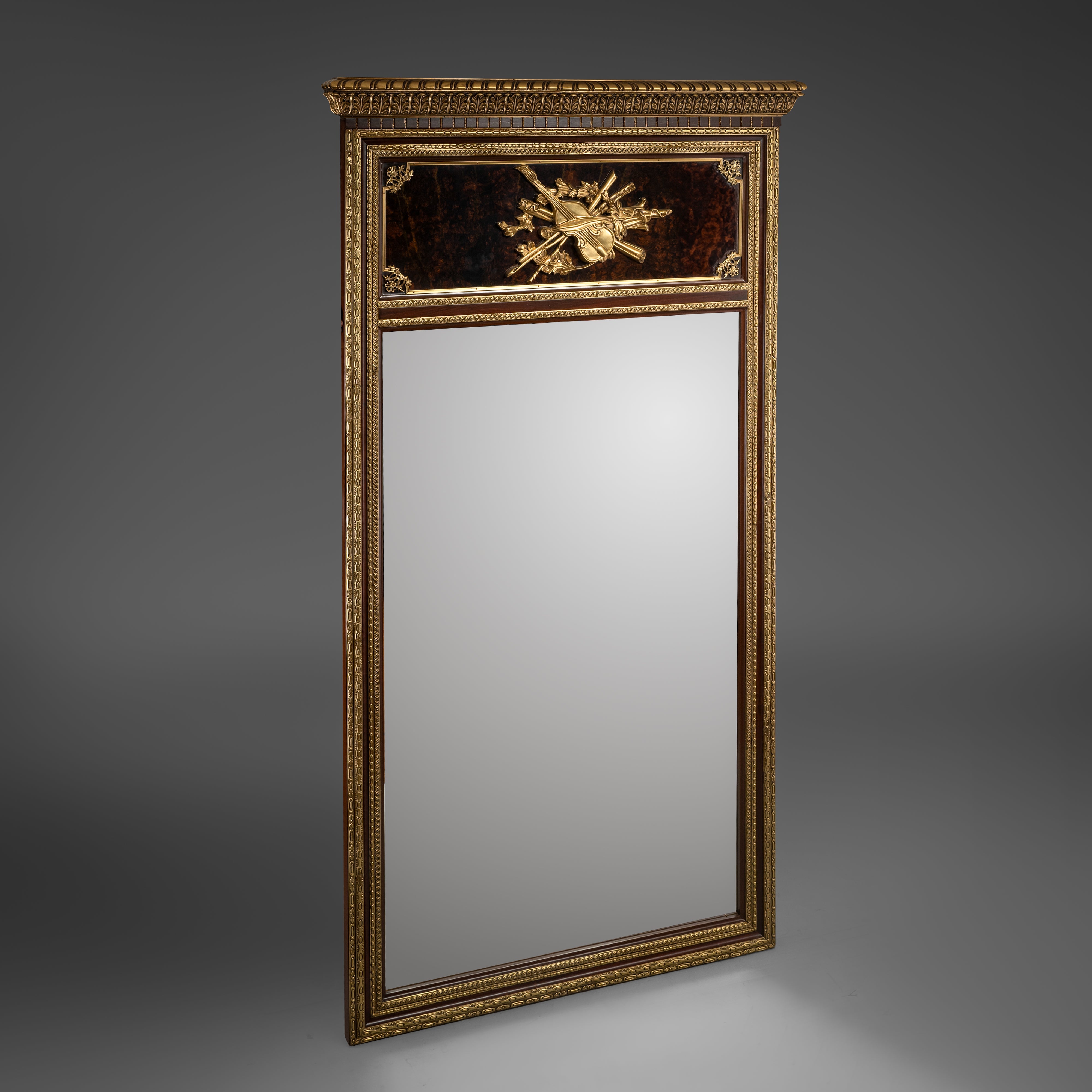 Neoclassical Rectangular Wall Mirror with Gilt Frame and Embellished Crest