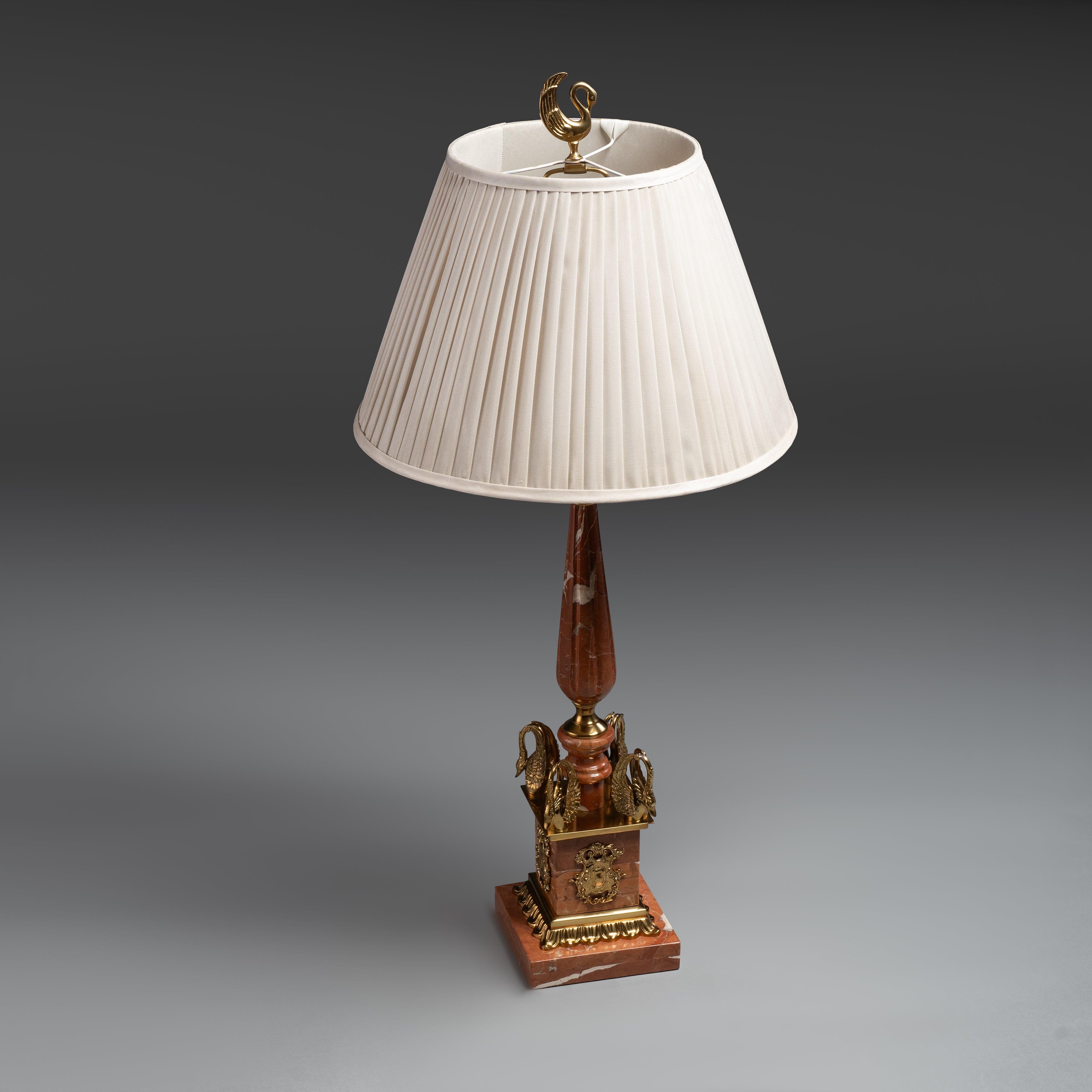 Louis XVI-Style Gilt Bronze and Marble Table  Lamp with Pleated Shade