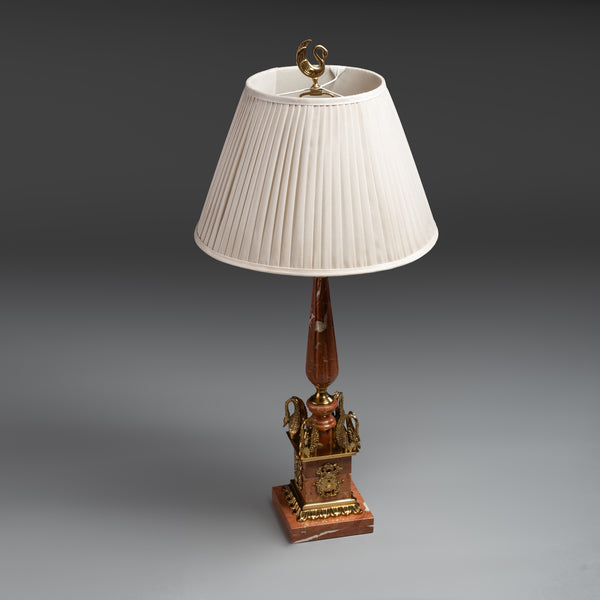 Louis XVI-Style Gilt Bronze and Marble Table  Lamp with Pleated Shade