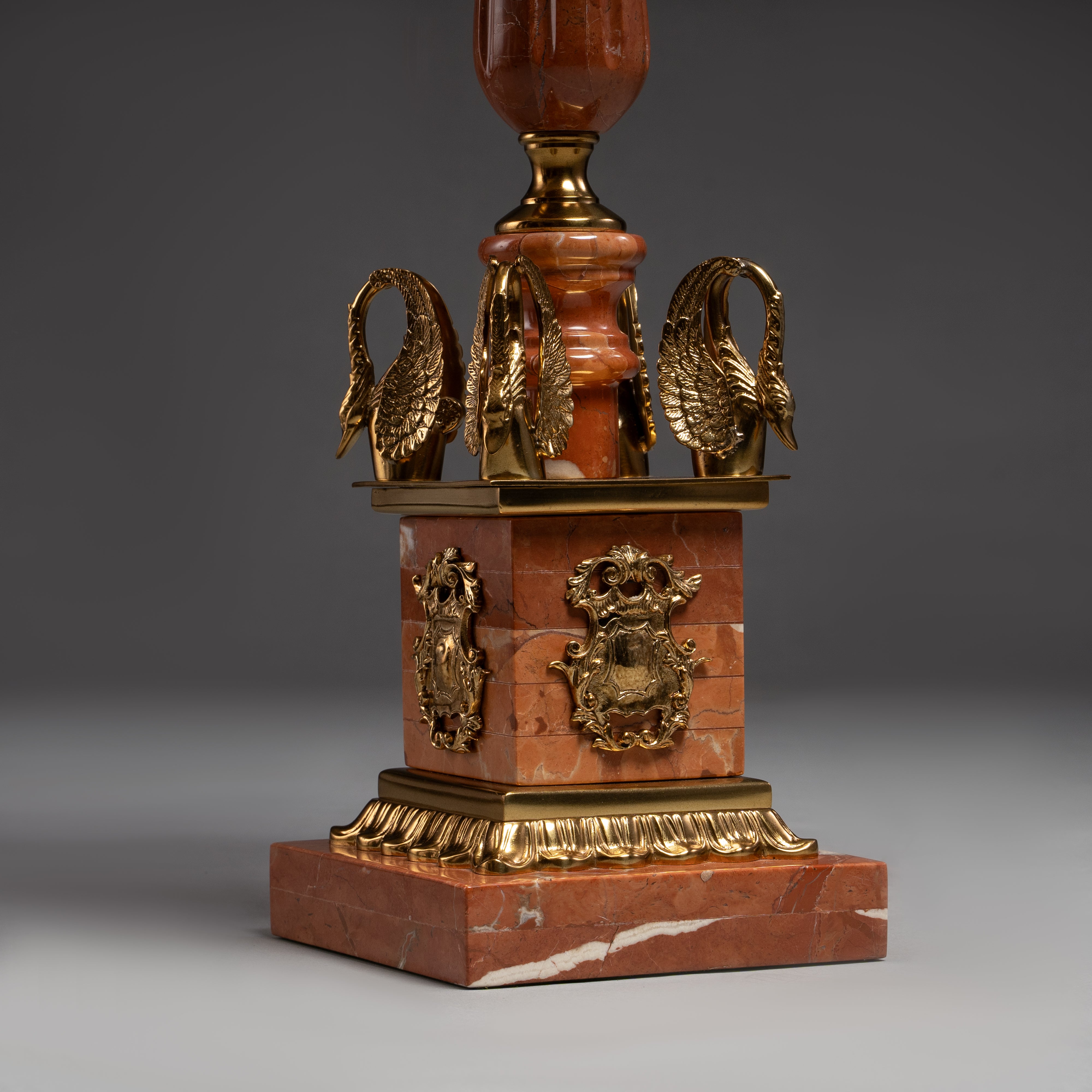 Louis XVI-Style Gilt Bronze and Marble Table  Lamp with Pleated Shade