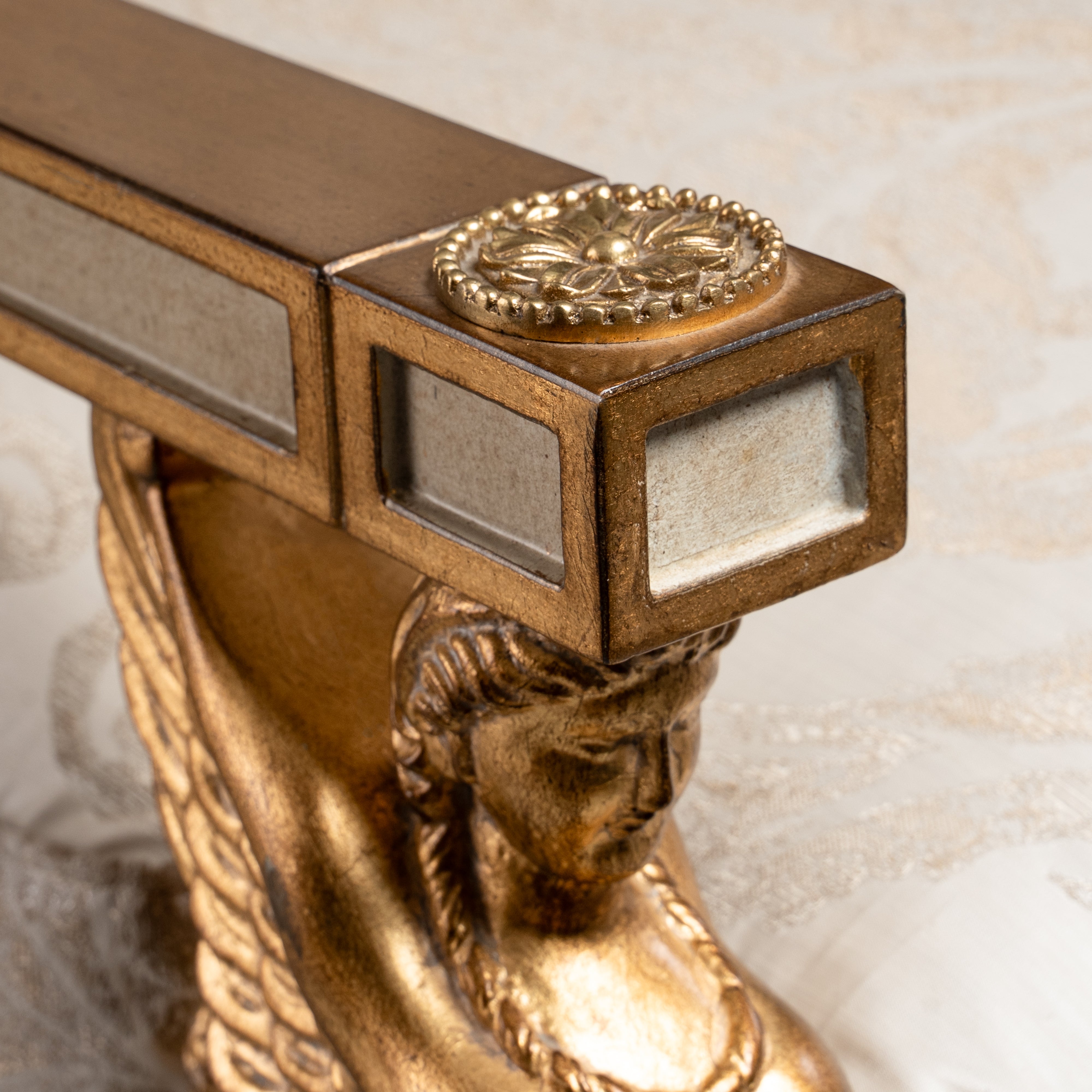 Louis XVI Style Armchair with Gilded Sphinx  Armrests and Ornate Upholstery