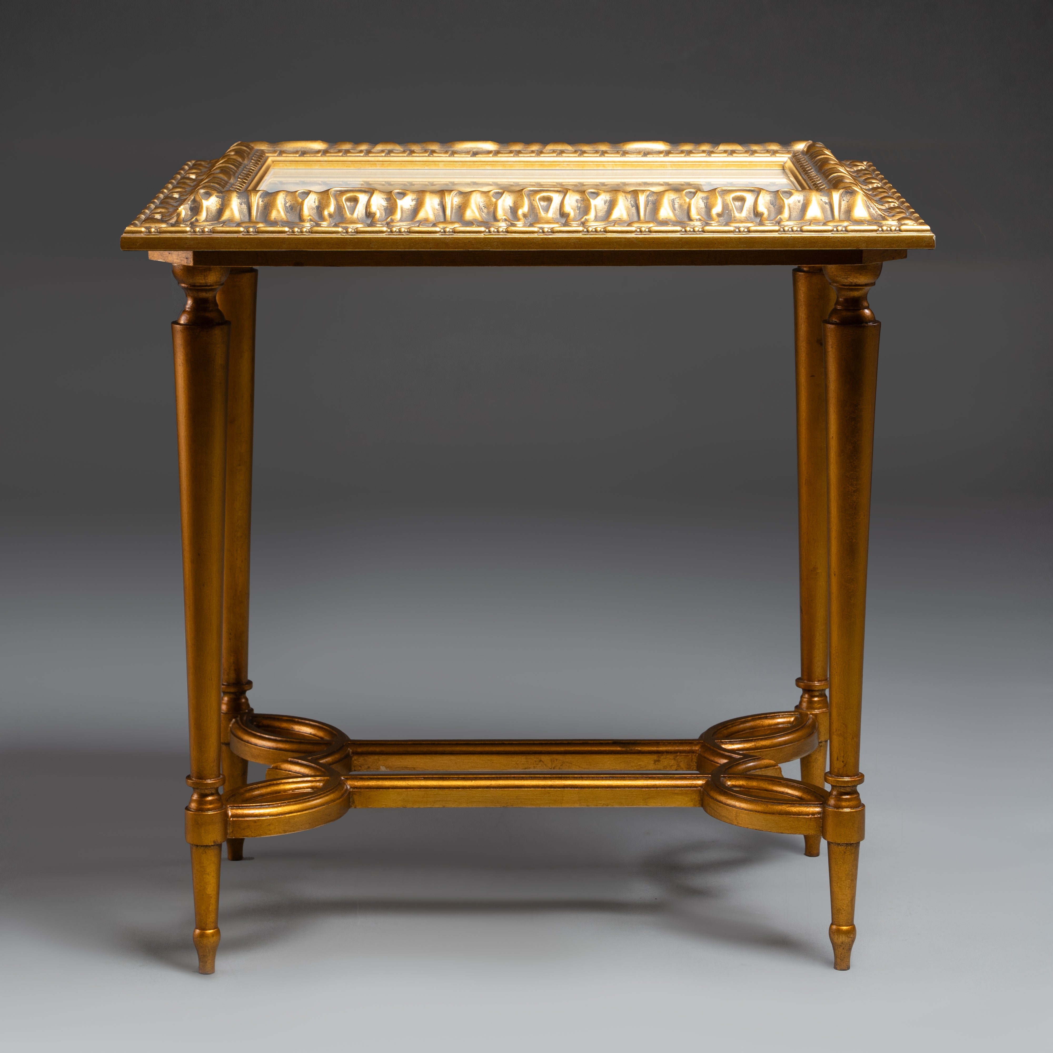 Gilded Side Table with Ornate Carved Frame  and Integrated Picture Frame Top