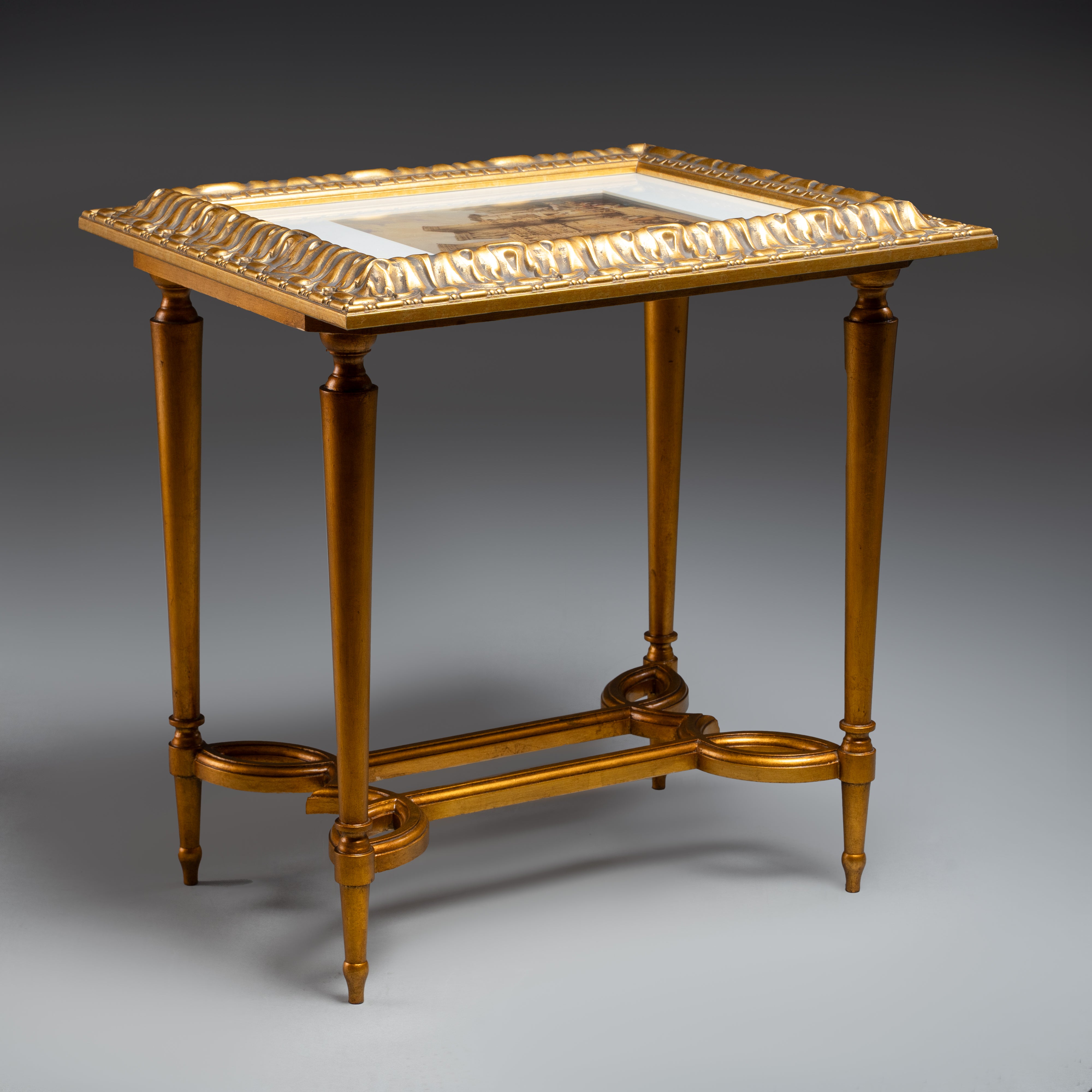 Gilded Side Table with Ornate Carved Frame  and Integrated Picture Frame Top