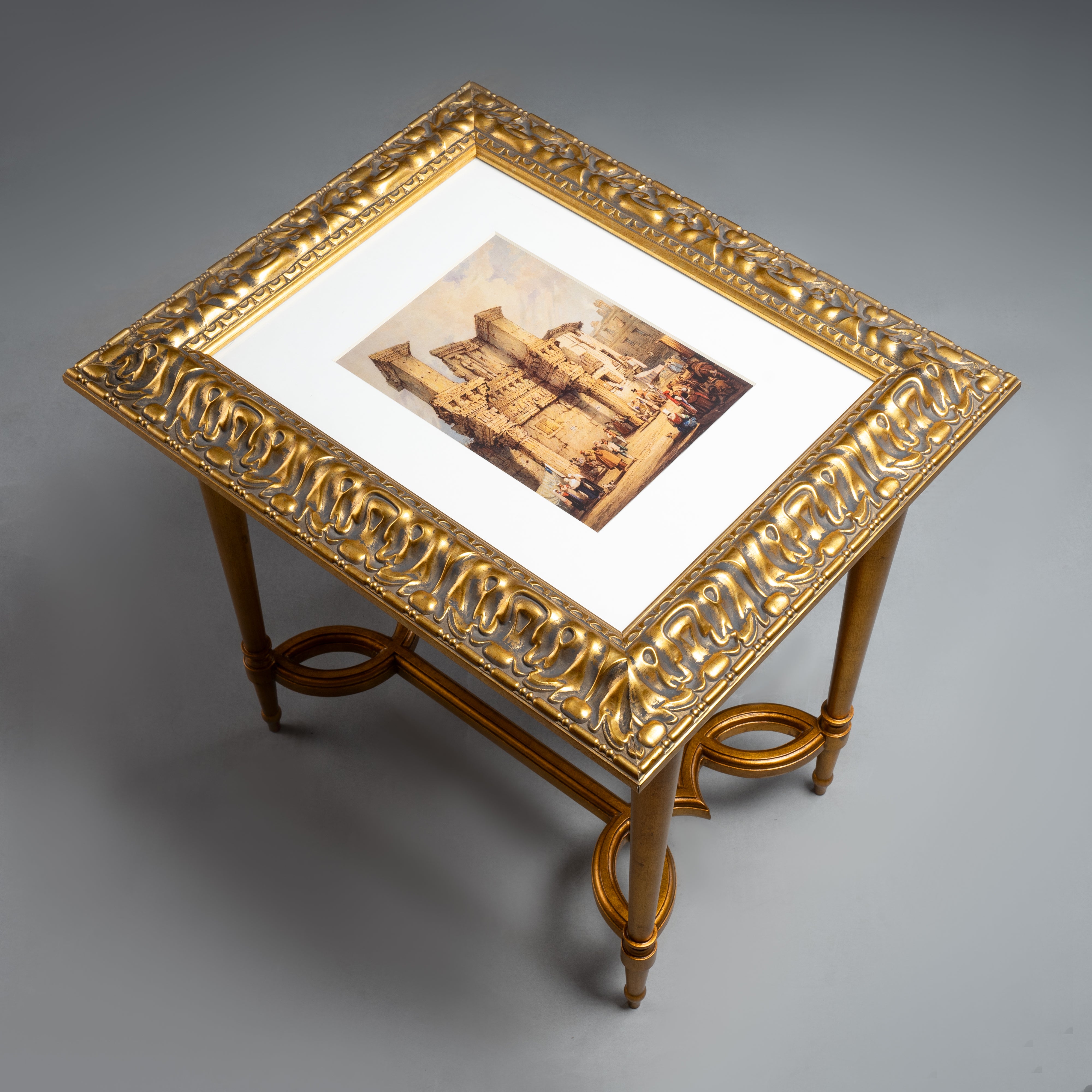 Gilded Side Table with Ornate Carved Frame  and Integrated Picture Frame Top