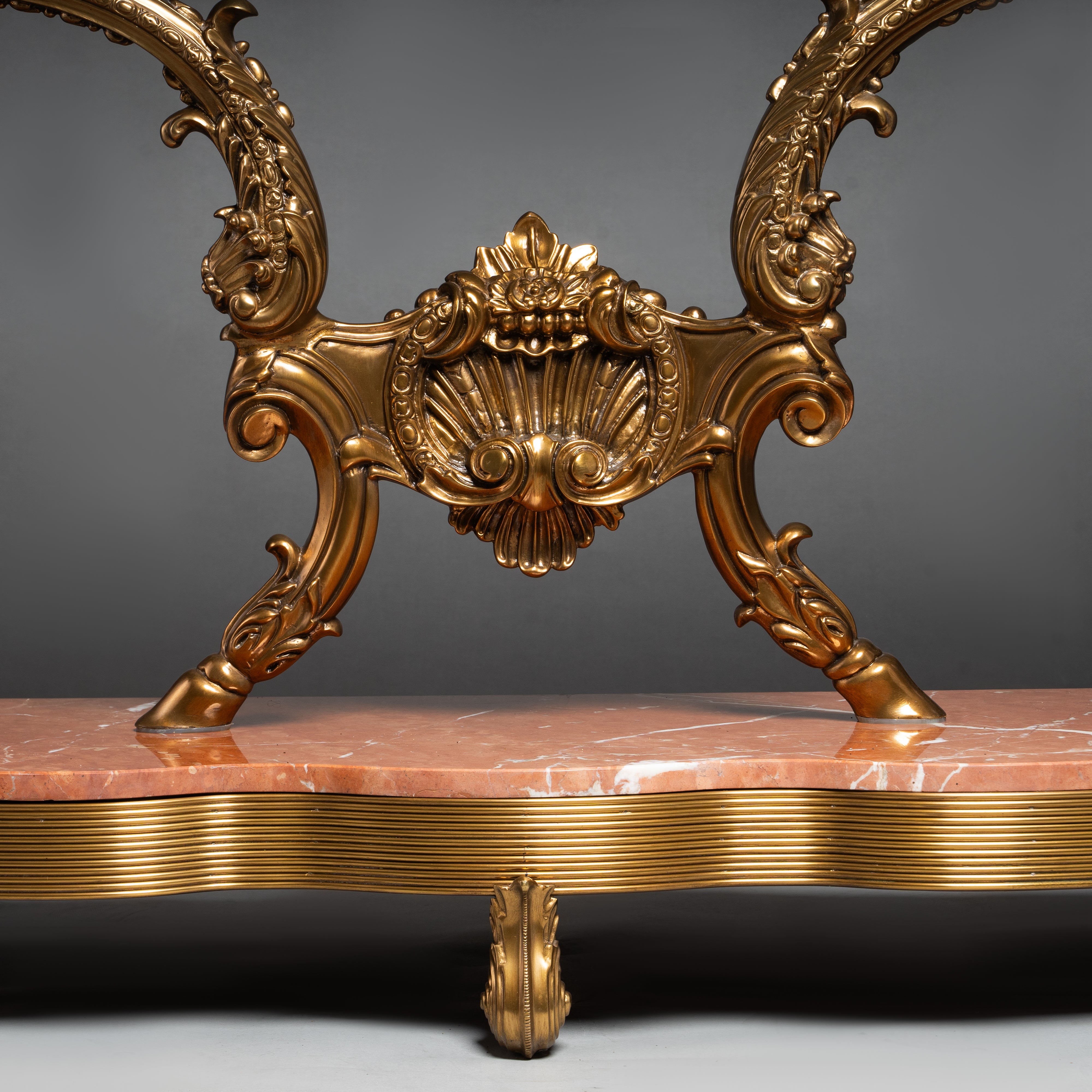 Ornate Rococo Revival Console Table with Brass Details and Marble Top