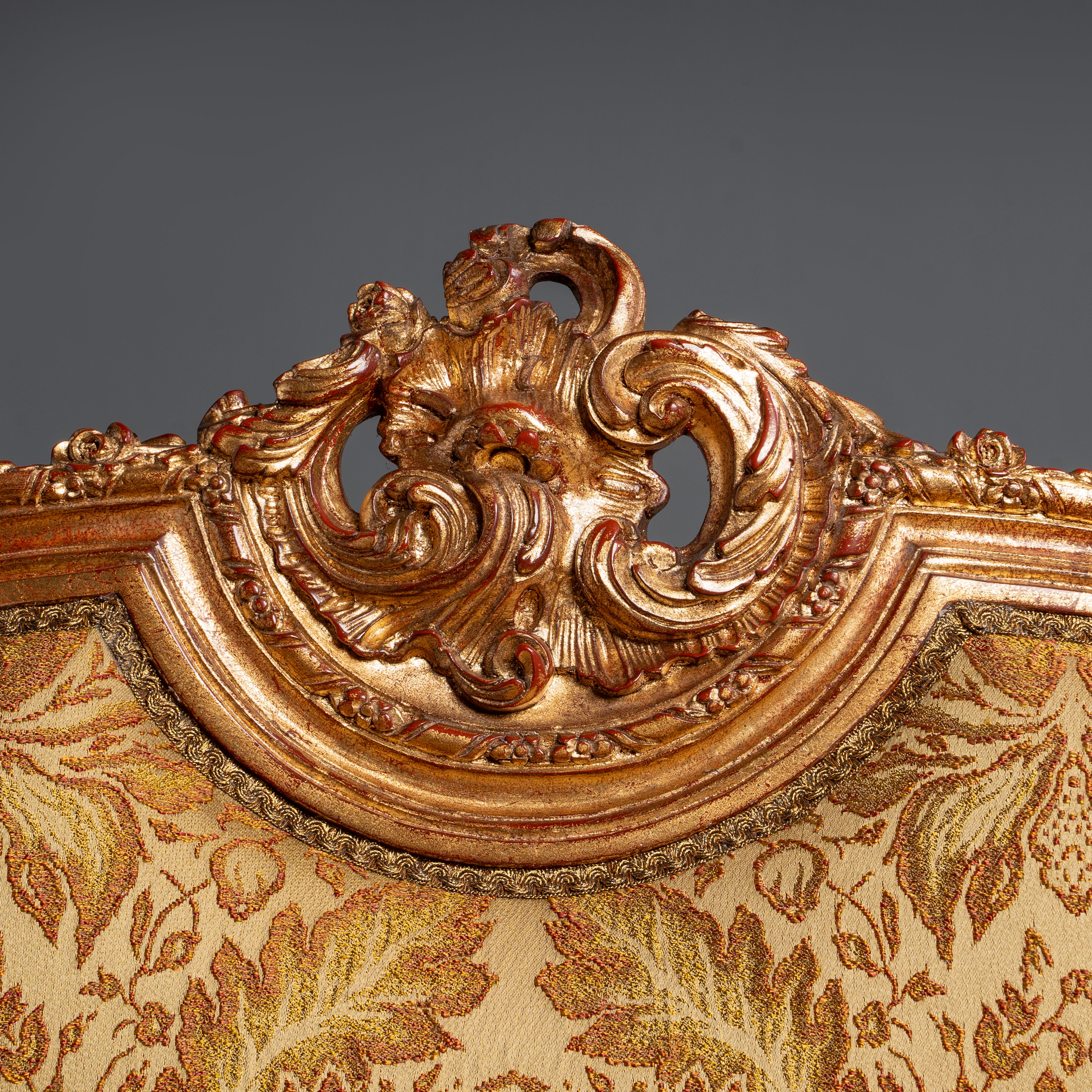 Exquisite Louis XVI-Style Giltwood Settee  with Damask Upholstery