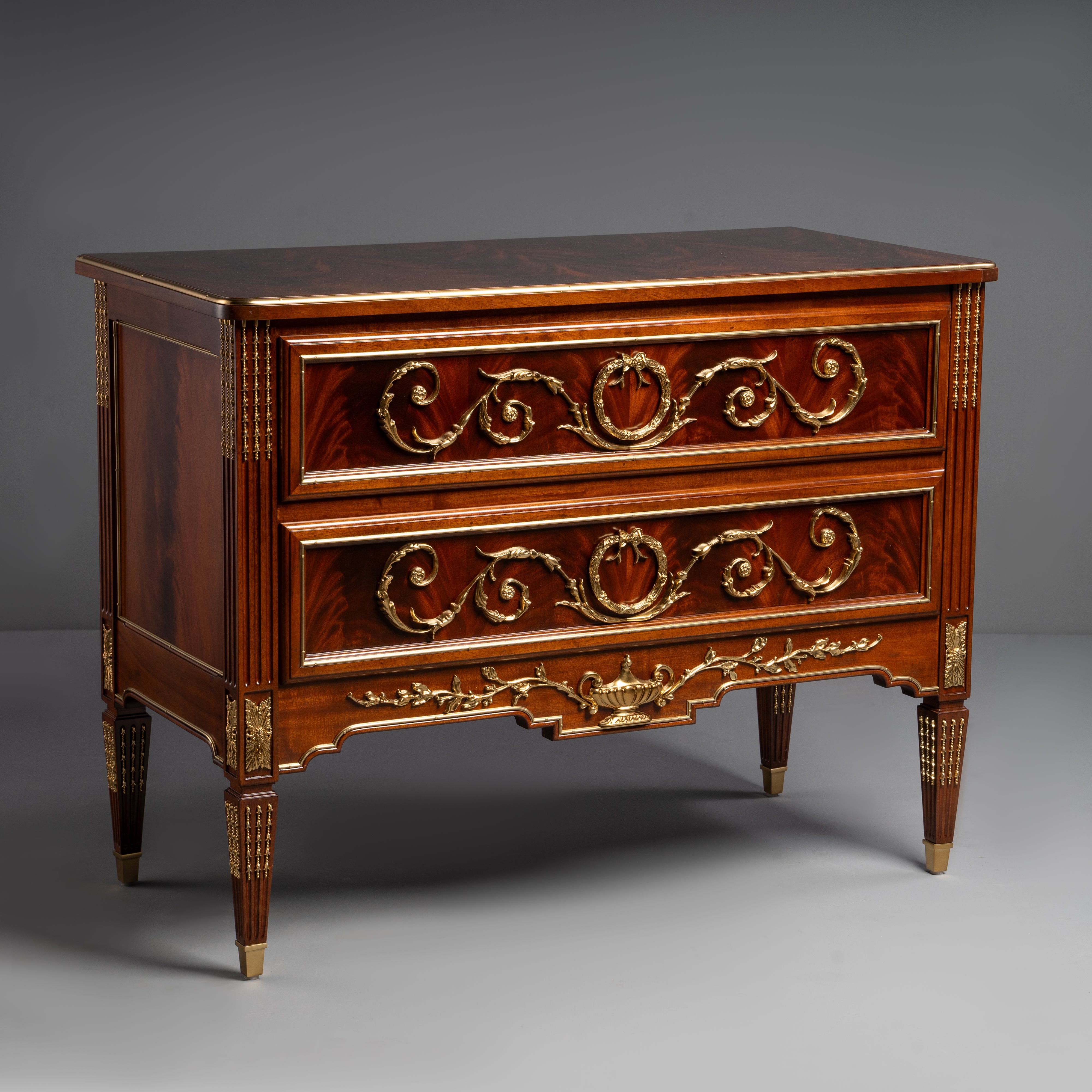 Elegant Louis XVI Style Marquetry Bedside  Table with Ormolu Mounts