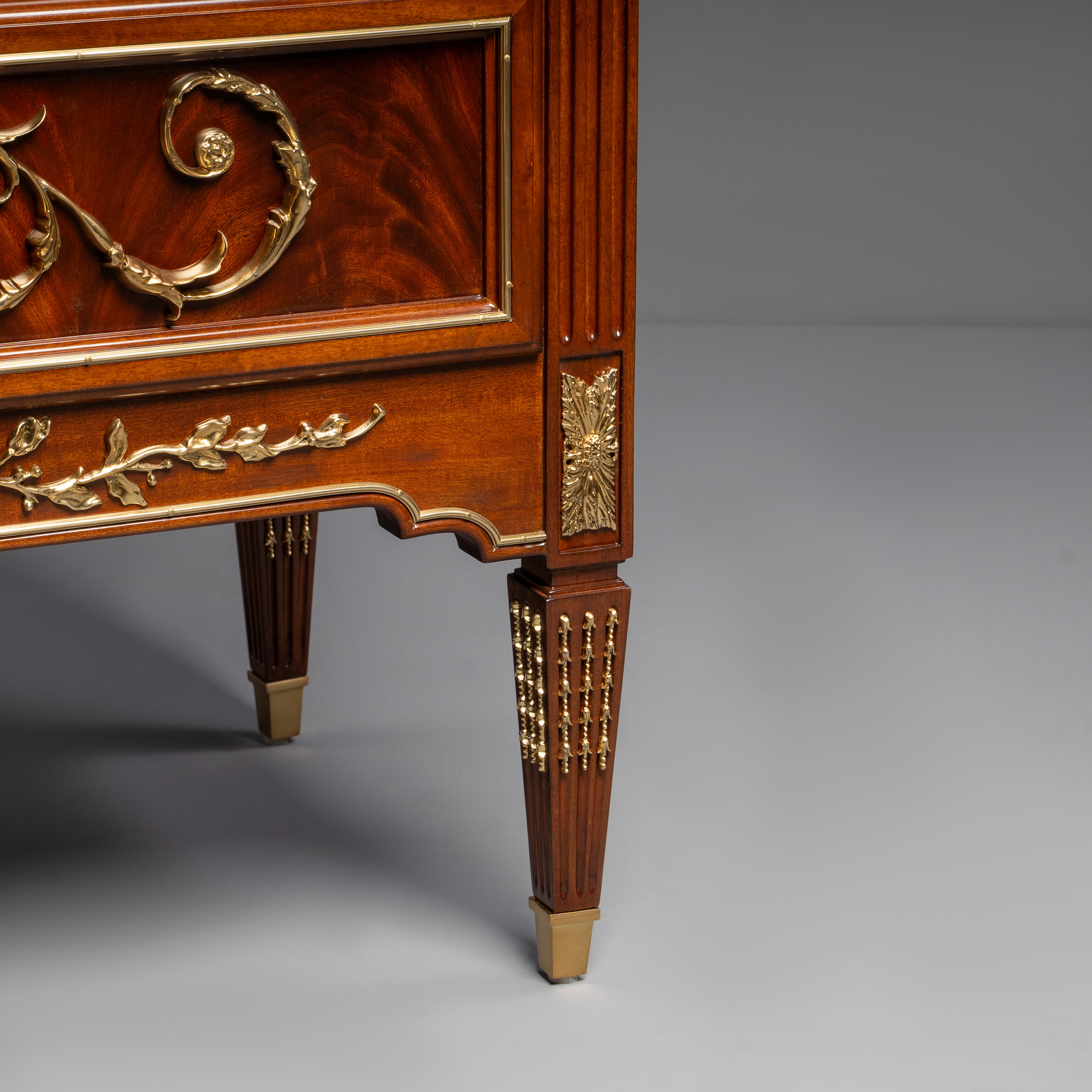 Elegant Louis XVI Style Marquetry Bedside  Table with Ormolu Mounts