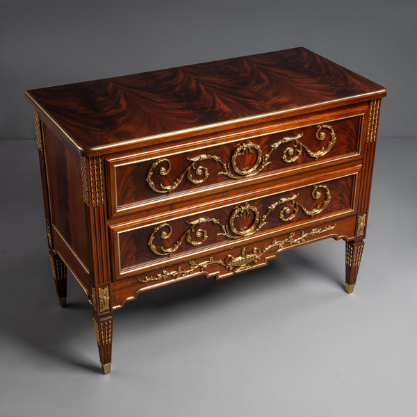 Elegant Louis XVI Style Marquetry Bedside  Table with Ormolu Mounts