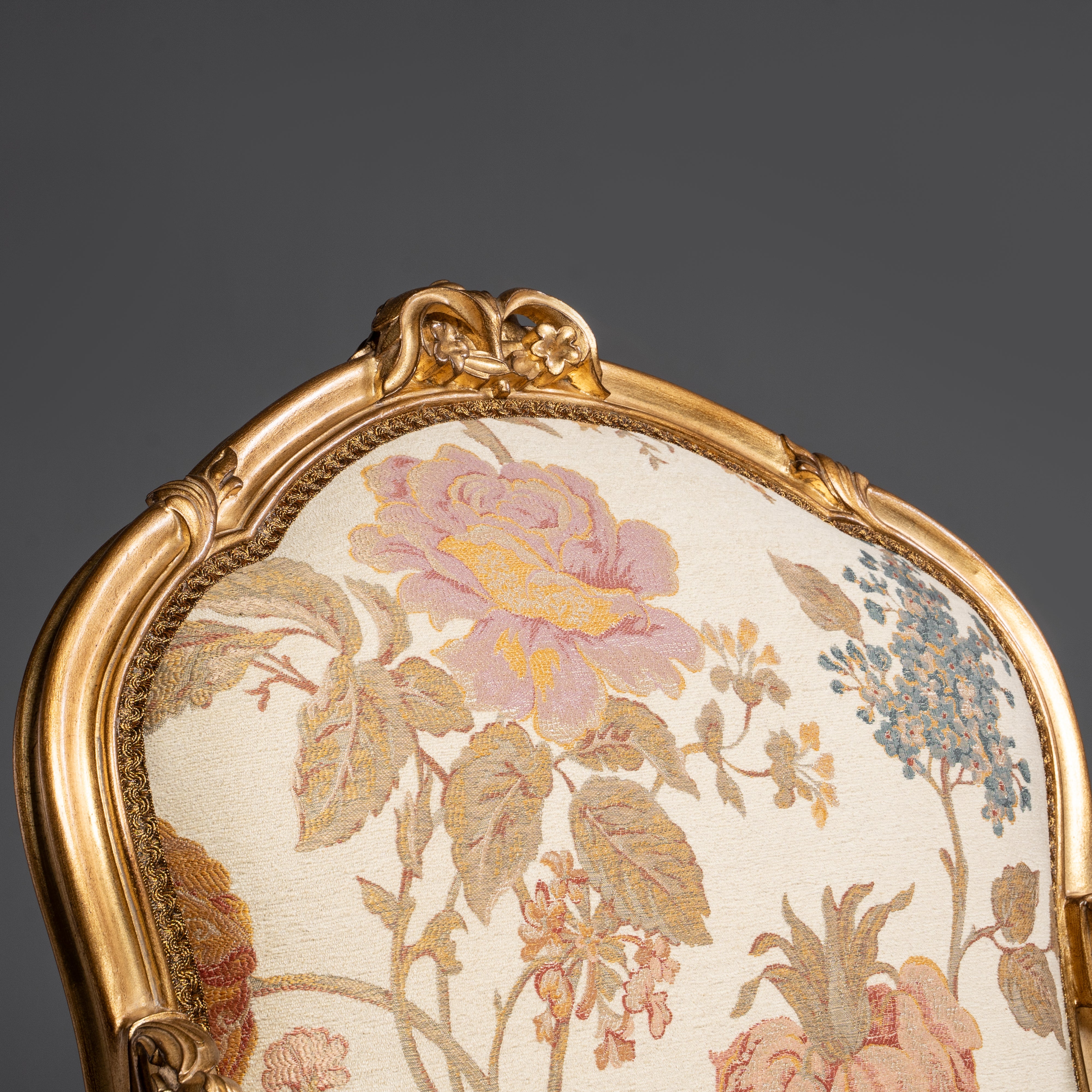 Elegant Louis XV Style Giltwood Armchair  with Floral Upholstery