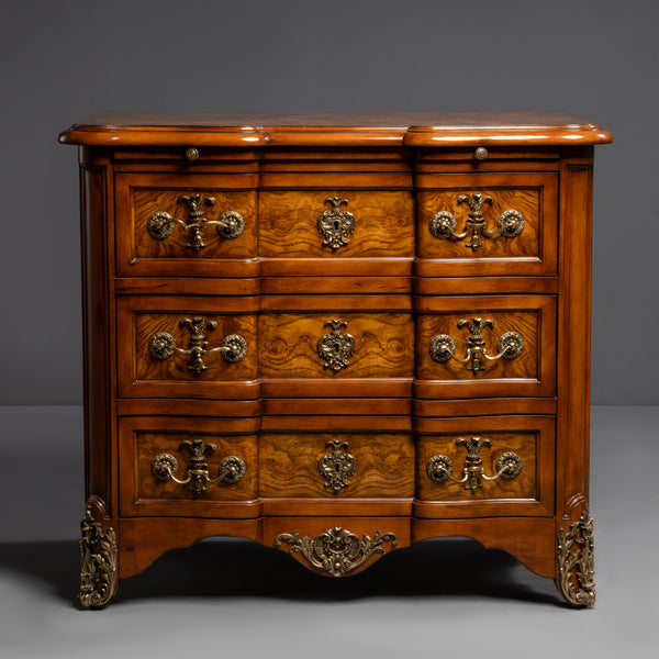 Elegant Three-Drawer Commode with Ornate  Brass Hardware
