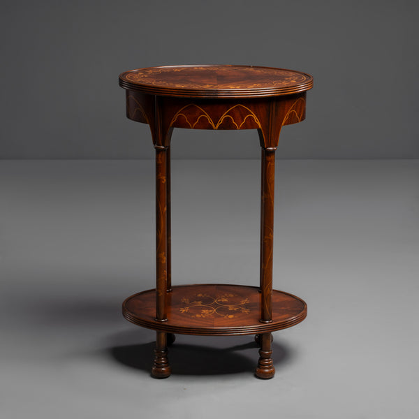 Elegant Oval Lamp Table with Inlaid Details