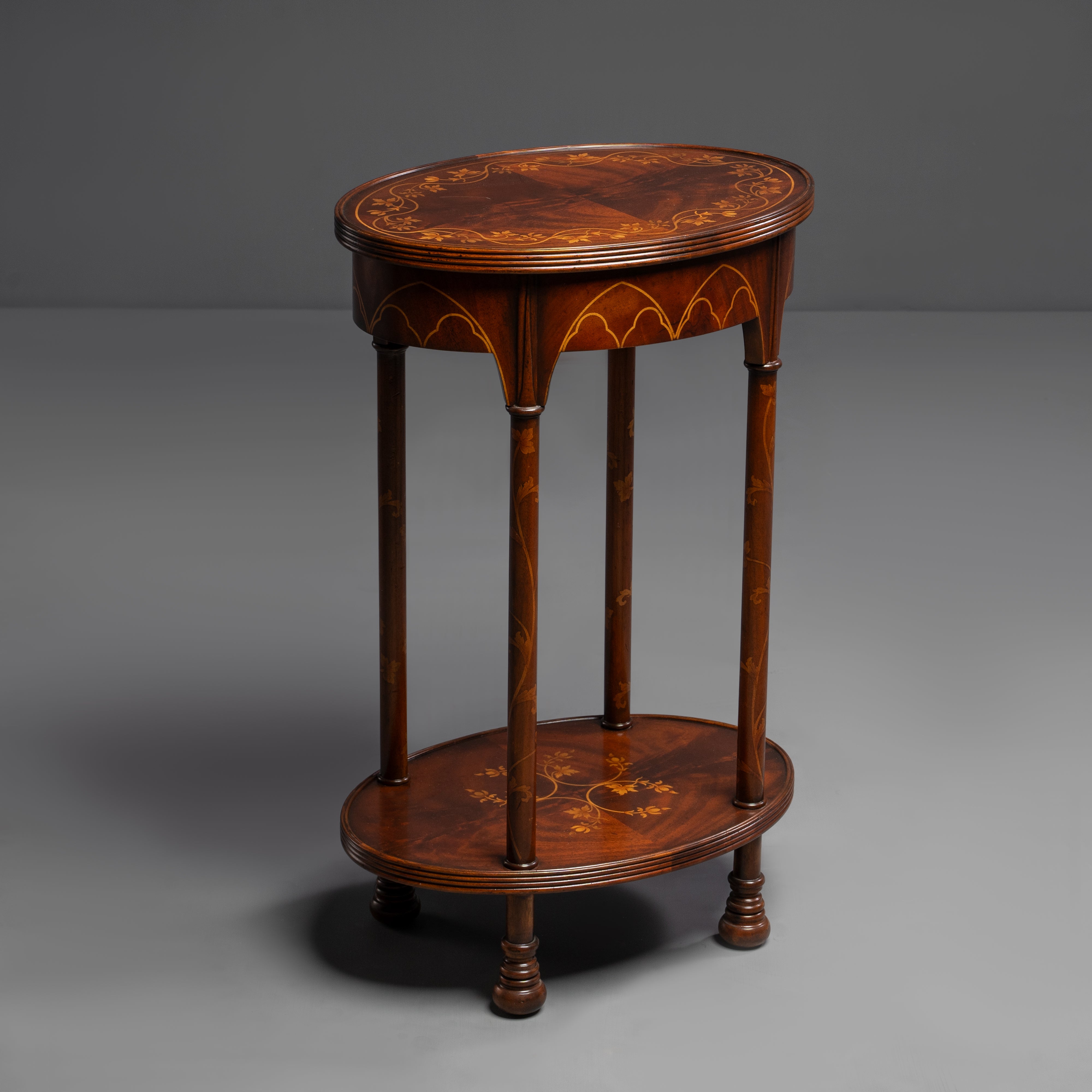 Elegant Oval Lamp Table with Inlaid Details