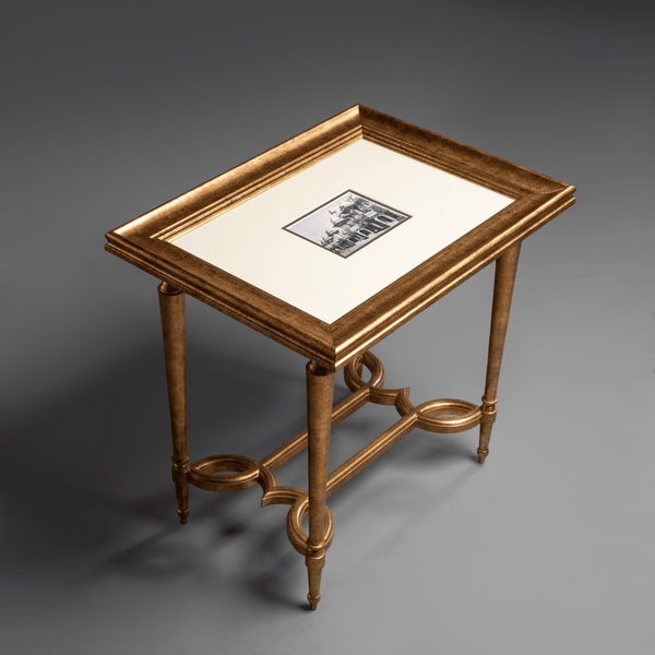 Elegant Gilt Tray-Top Side Table with Inset  Print