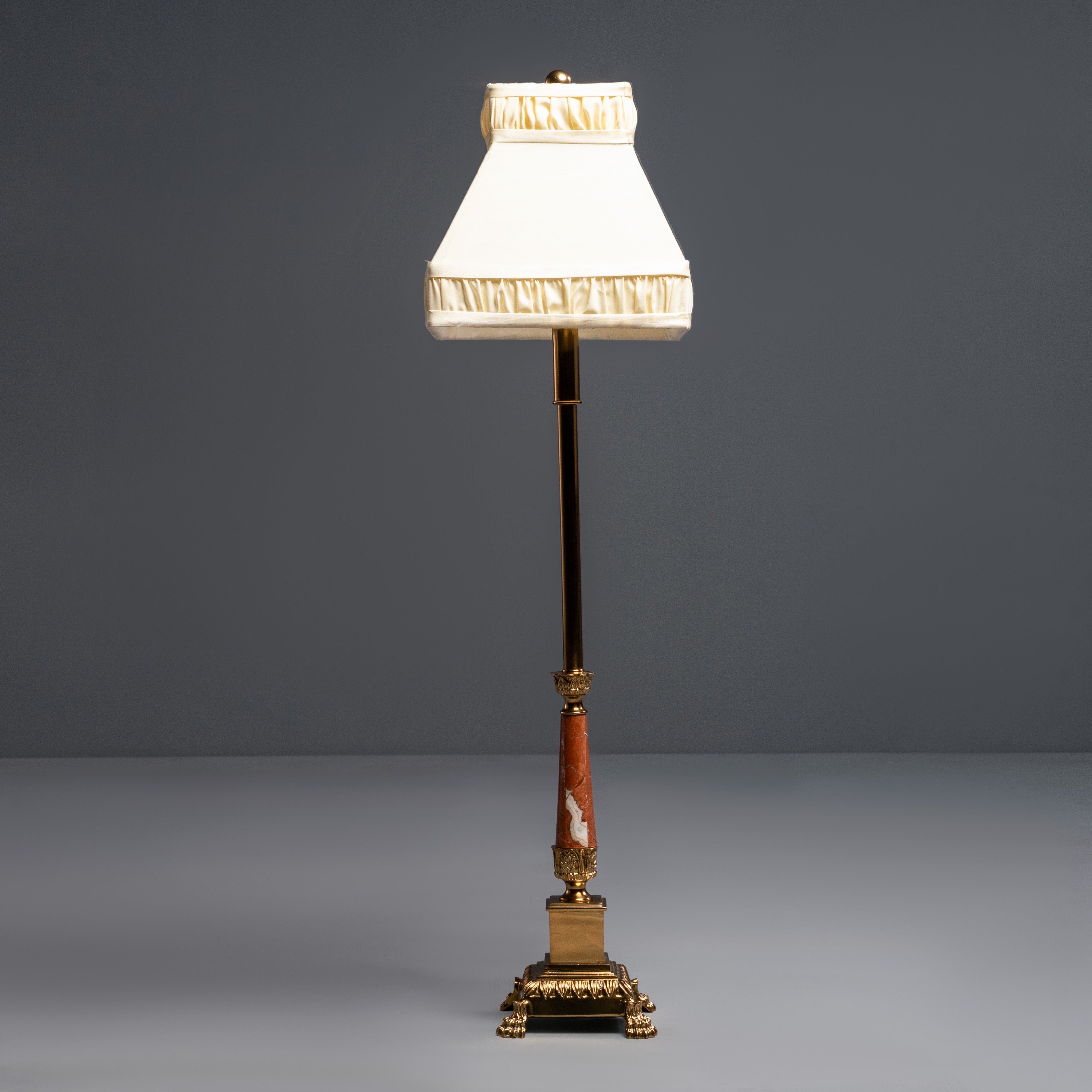 Elegant Brass and Pink Marble Floor Lamp  with Square Fabric Shade