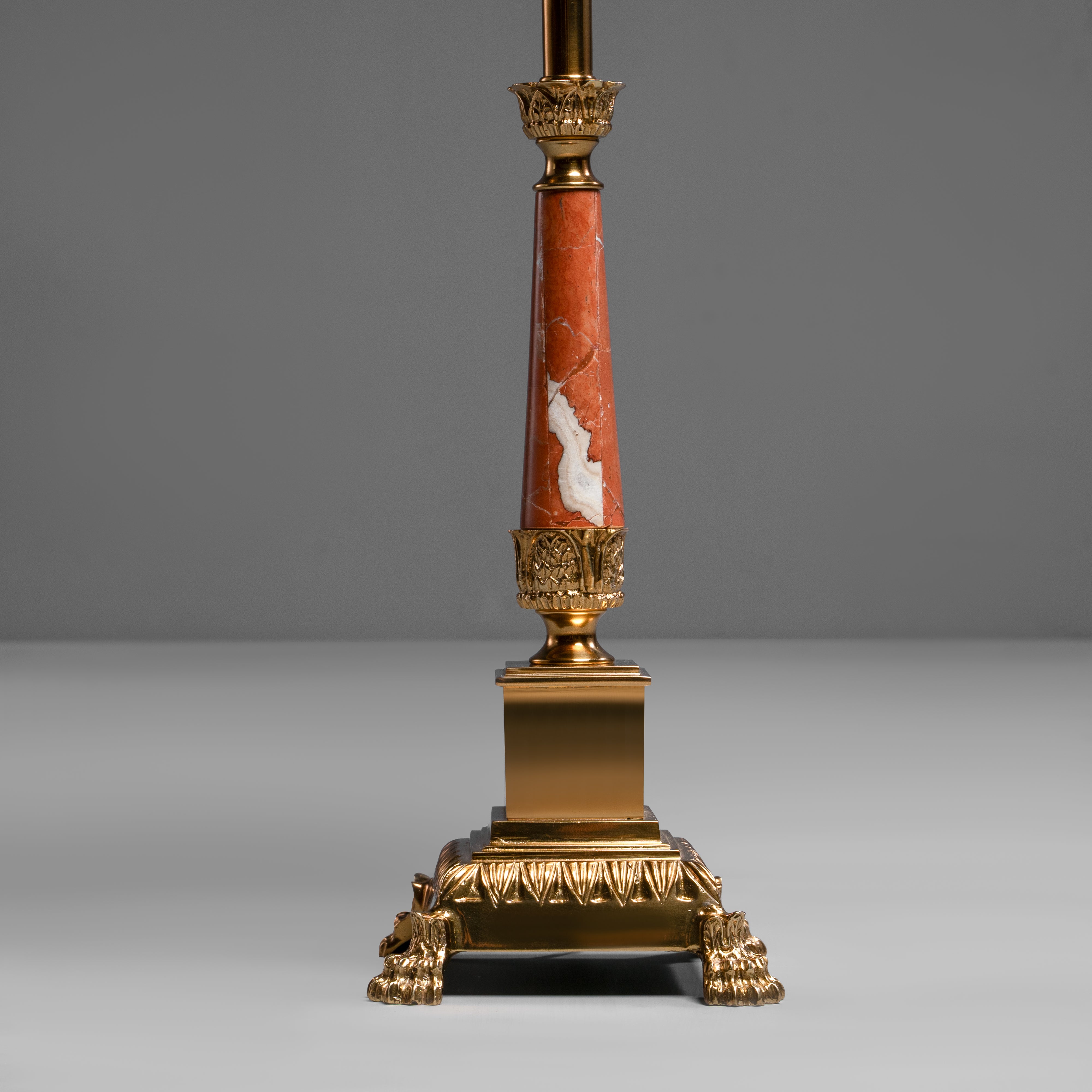 Elegant Brass and Pink Marble Floor Lamp  with Square Fabric Shade
