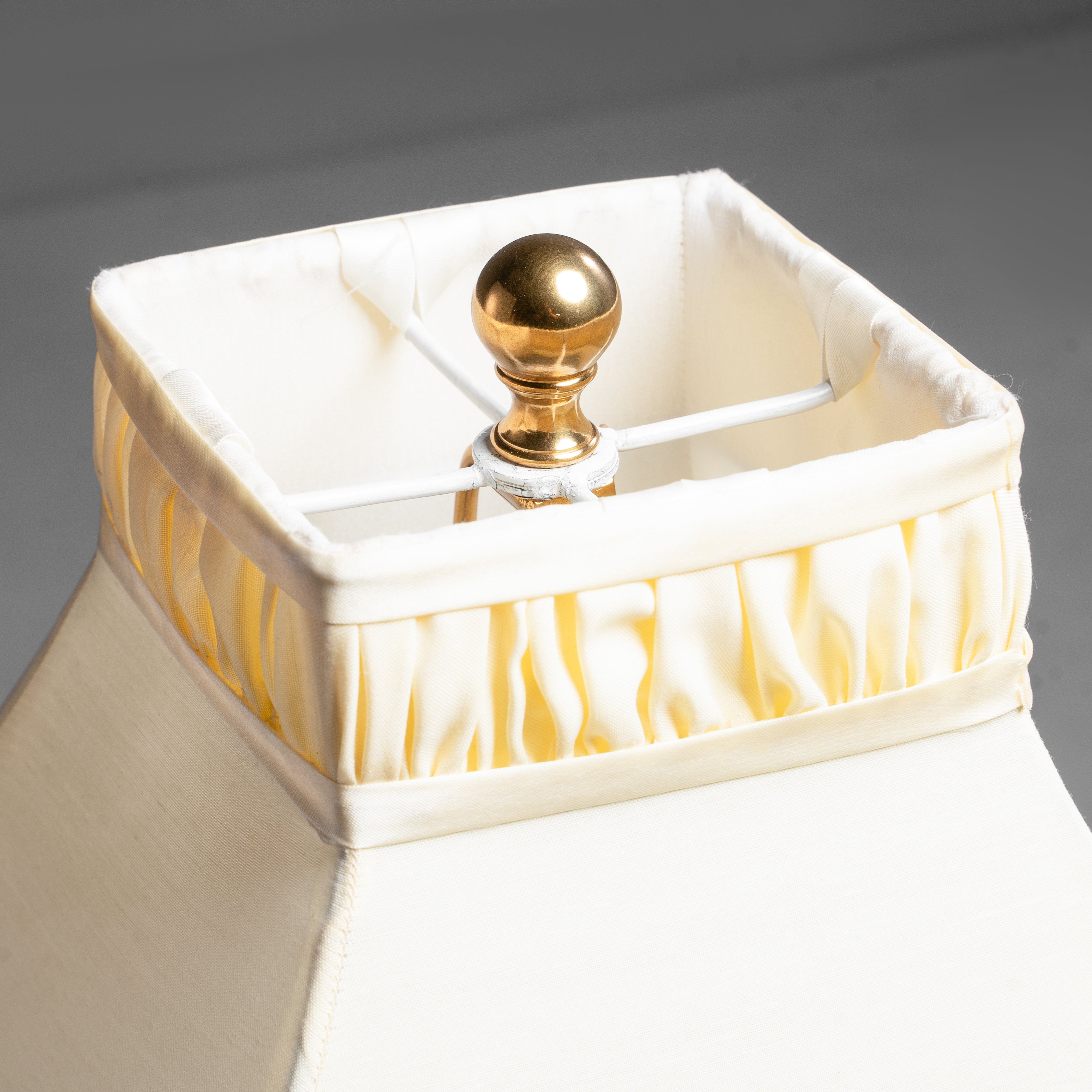 Elegant Brass and Pink Marble Floor Lamp  with Square Fabric Shade