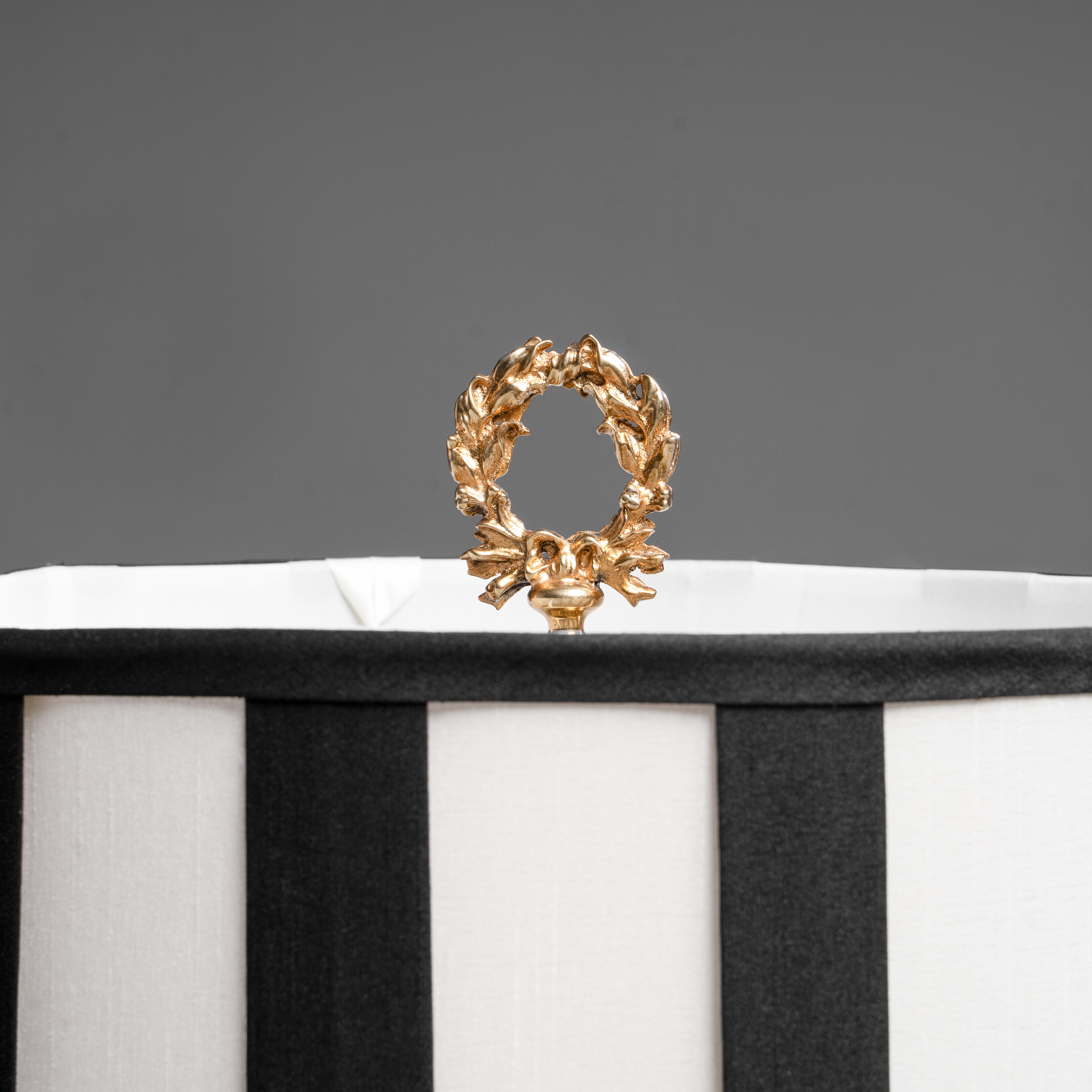 Elegant Brass Candelabra Table Lamp with  Pink Marble Base and Striped Shade