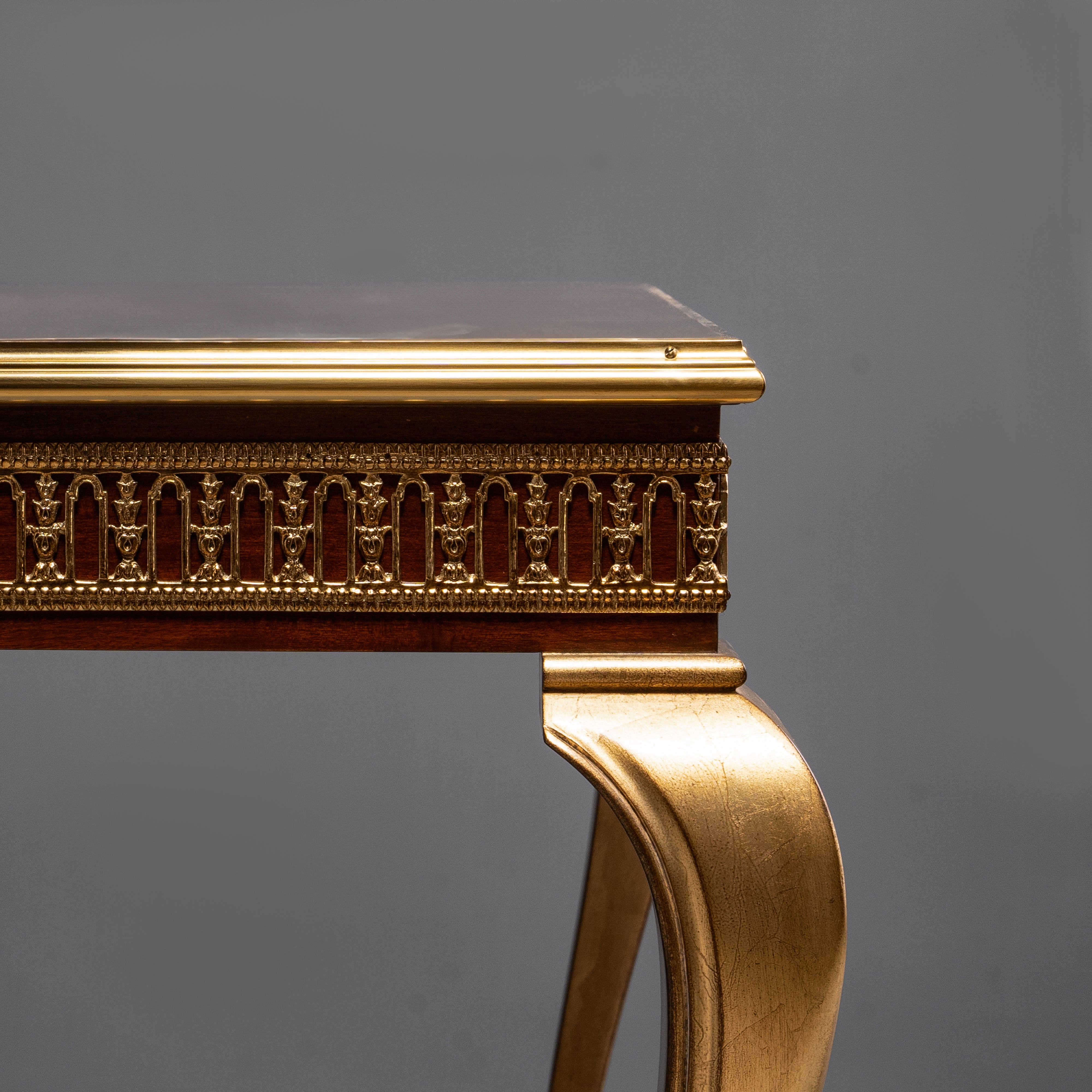 Elegant French-Style Giltwood Dining Table  with Veneer Top and Brass Motif