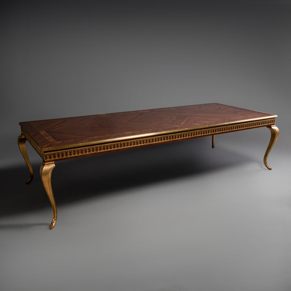 Elegant French-Style Giltwood Dining Table  with Veneer Top and Brass Motif