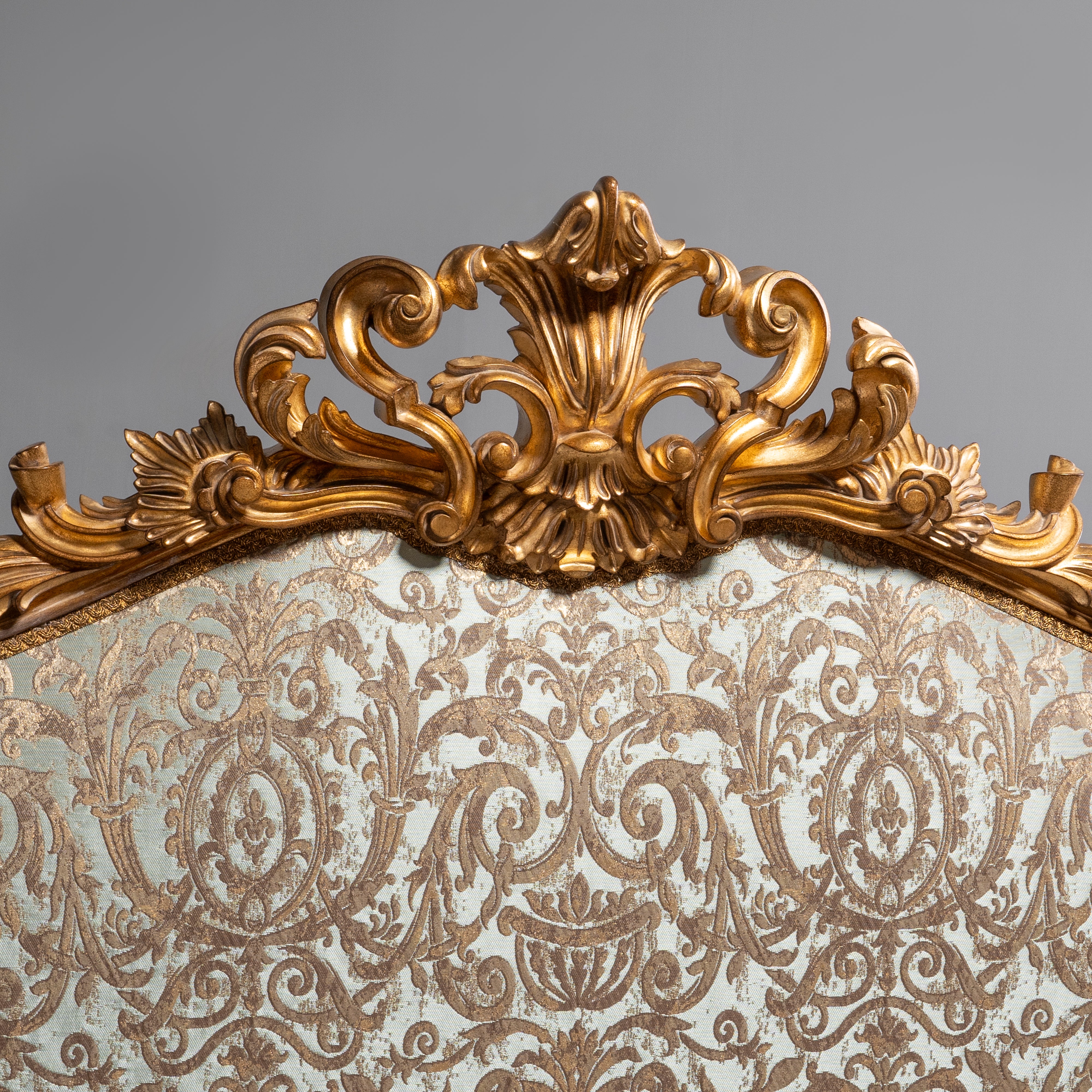 Elegant French-Style Gilt Headboard with  Damask Upholstery