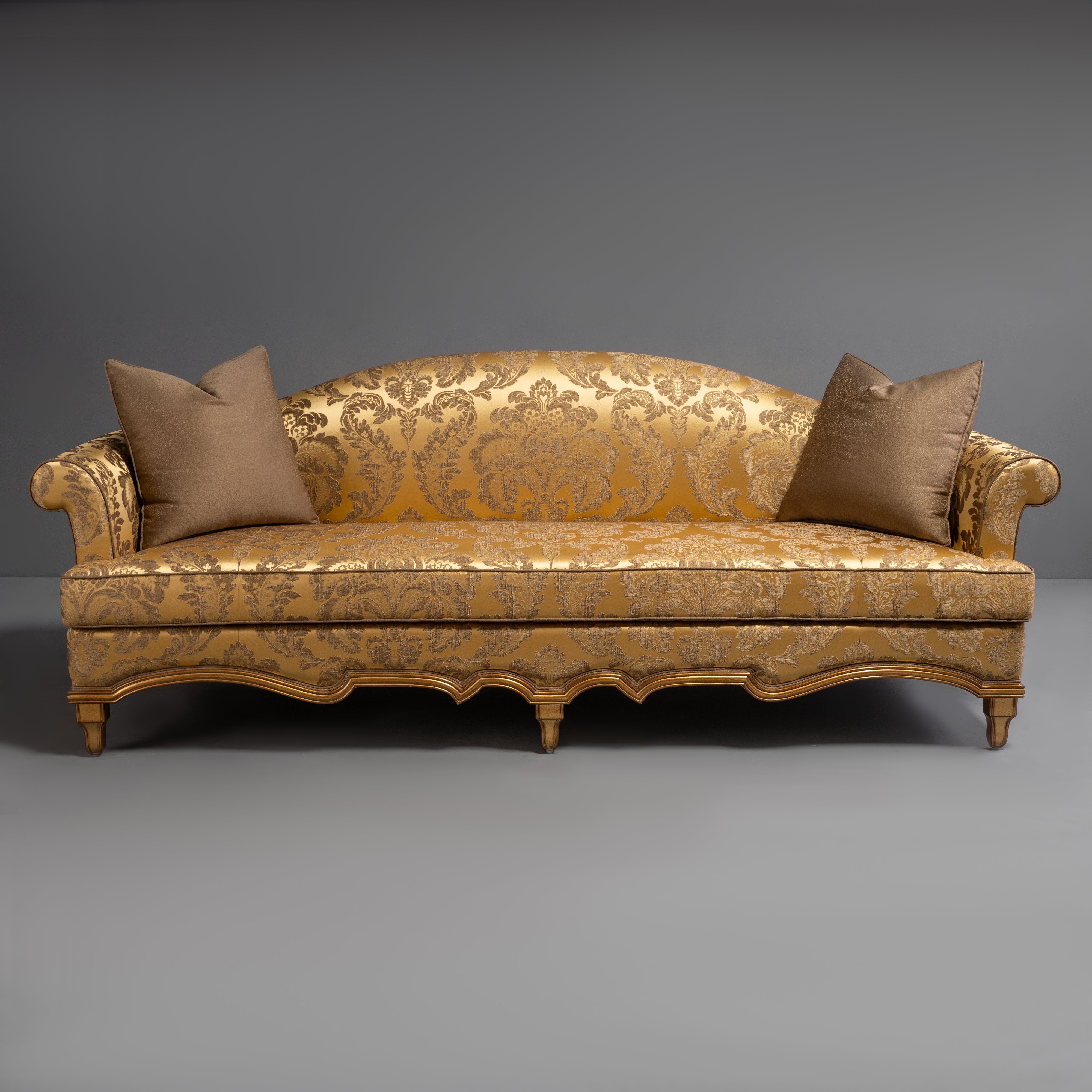 French-Style Giltwood Sofa with Luxurious  Damask Upholstery