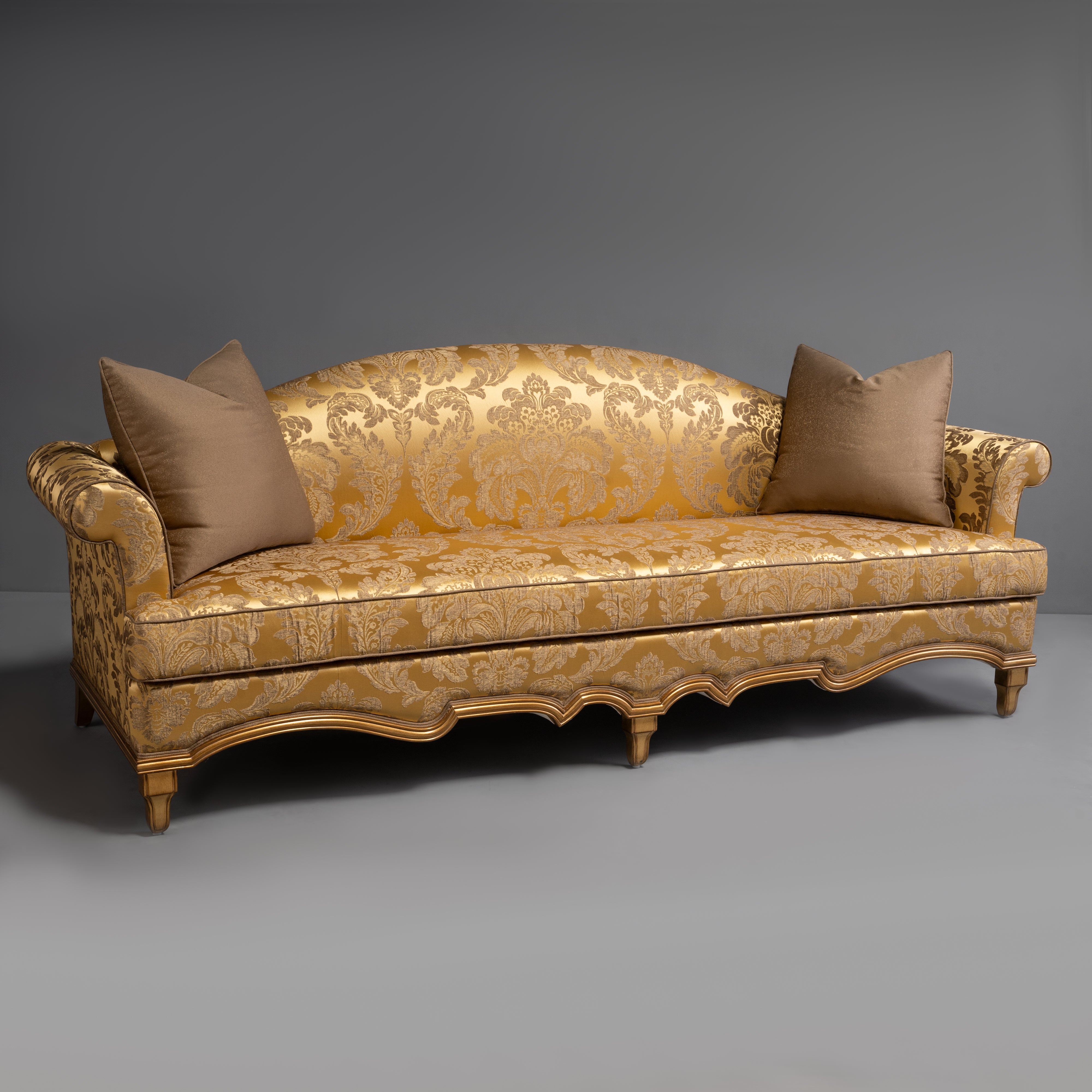 French-Style Giltwood Sofa with Luxurious  Damask Upholstery